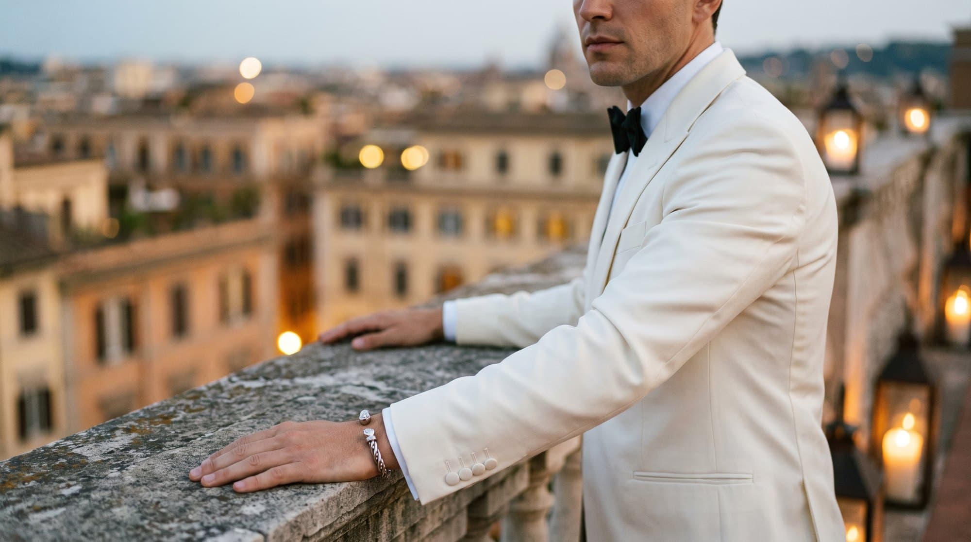 Steel cuff worn with an evening jacket