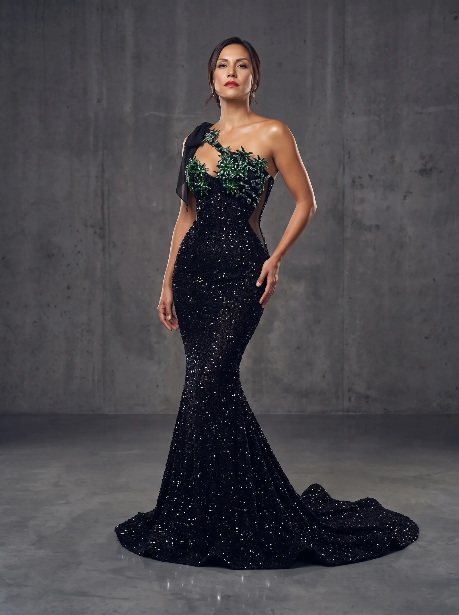 Black and emerald Garland mermaid gown