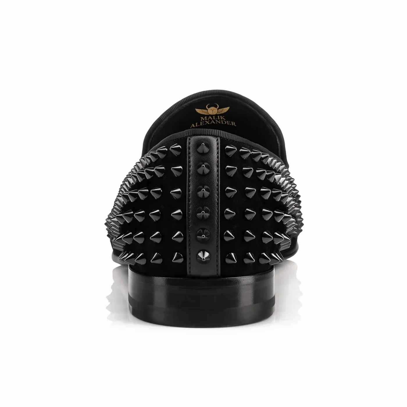 Spiked loafer, black, seen from behind