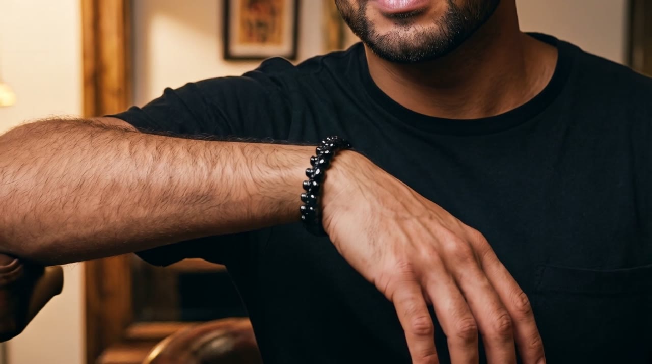 Cartouche Bead Cuff Noir worn in the scene