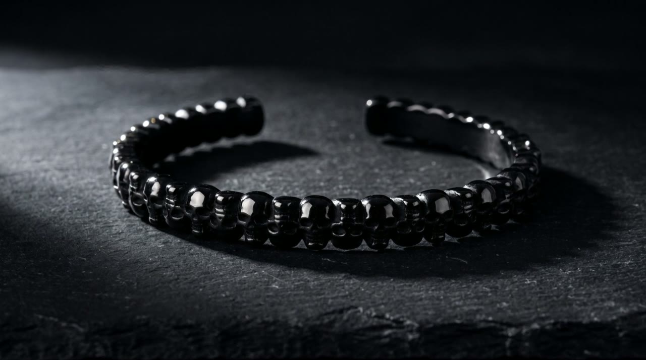 Cartouche Bead Cuff Noir on slate