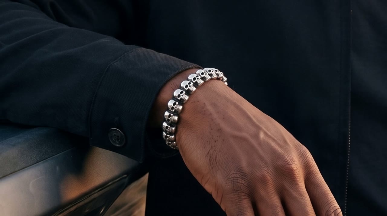 Cartouche Bead Cuff worn in the scene