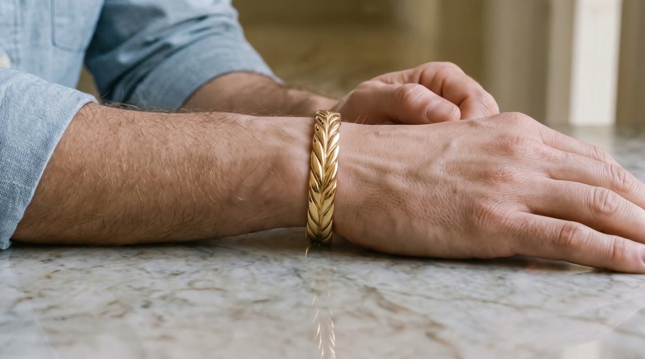 Karnak Braid Cuff worn in the scene