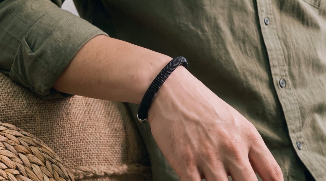 Noir Mesh Cuff worn in the scene