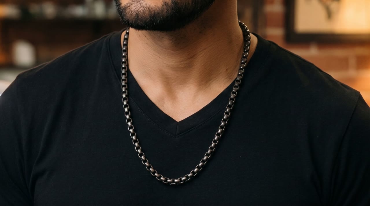 Obelisk Box Chain worn in the scene