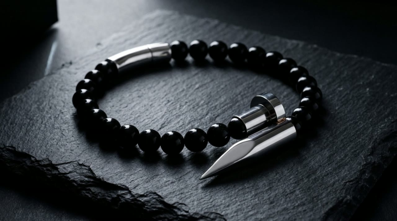 Onyx Spike Bracelet on slate