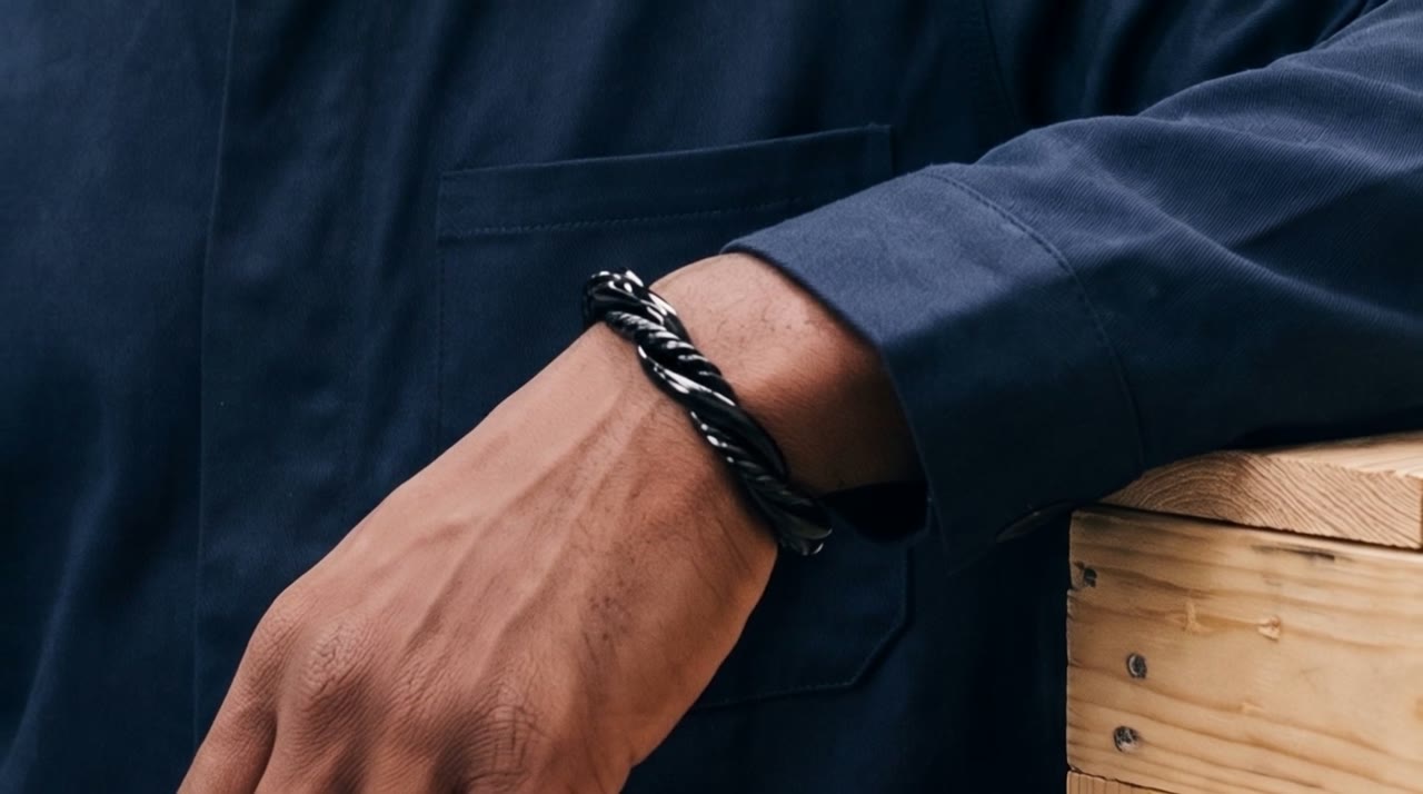 Onyx Twist Cuff worn in the scene