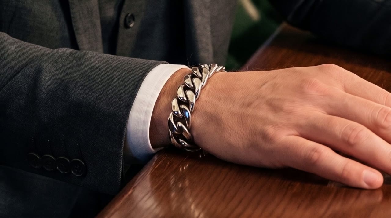 Pillar Link Cuff worn in the scene
