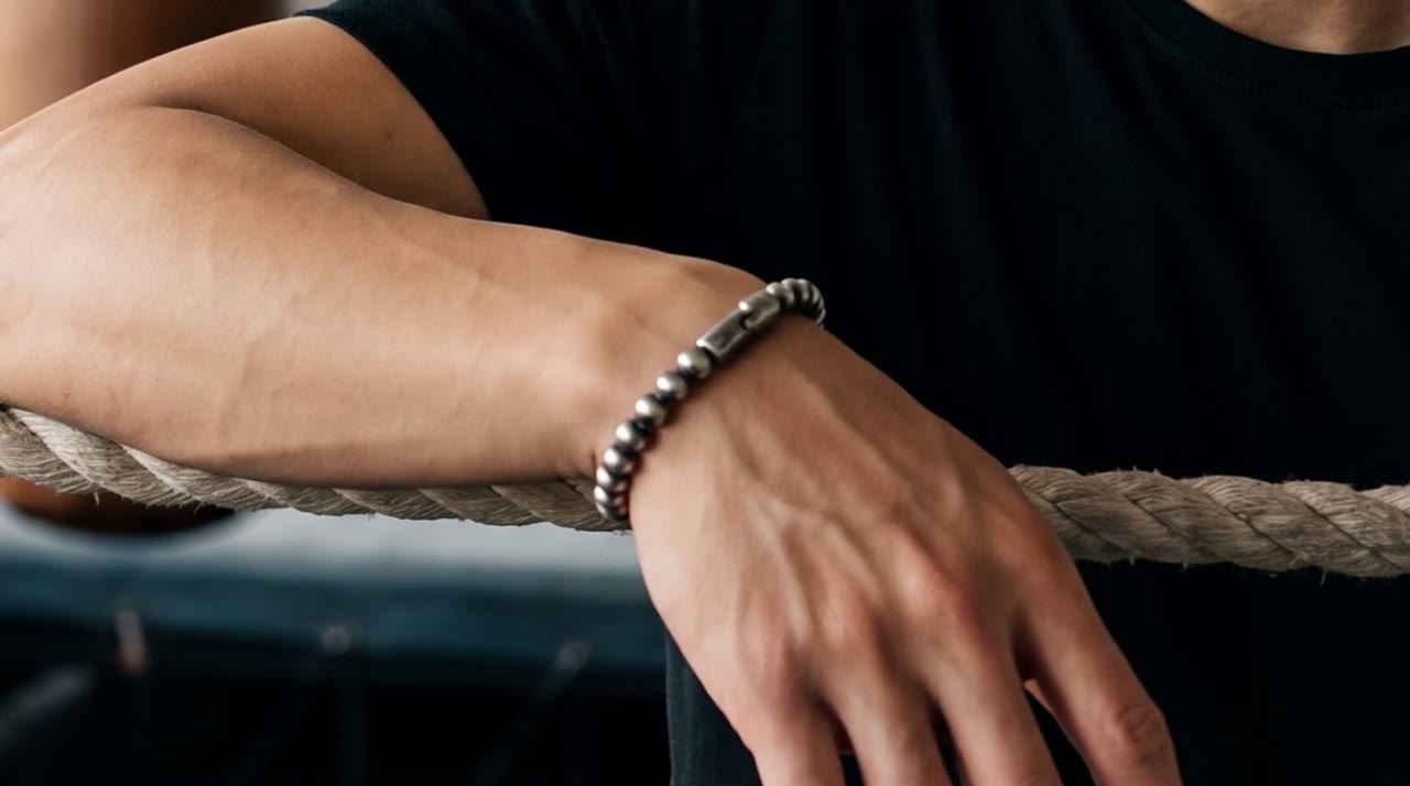 Rondel Bead Chain worn in the scene