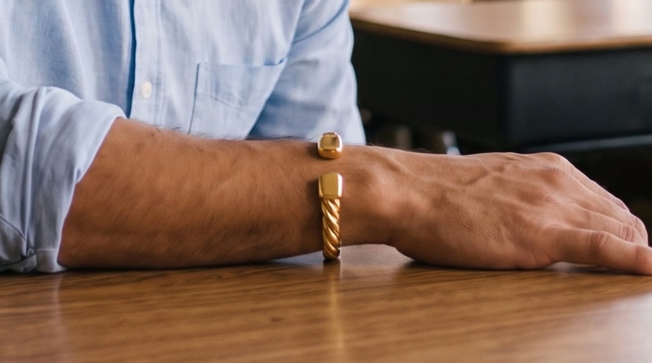 Scarab Twist Cuff worn in the scene