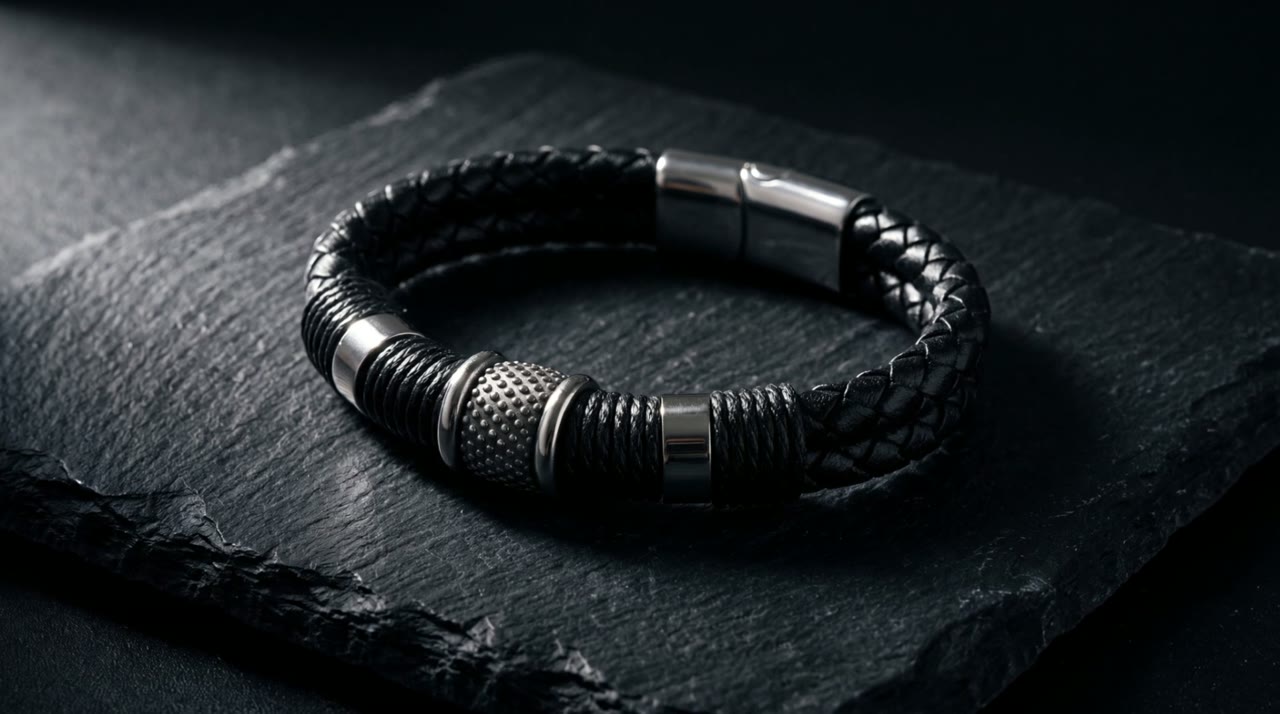 Stud Leather Cord on slate