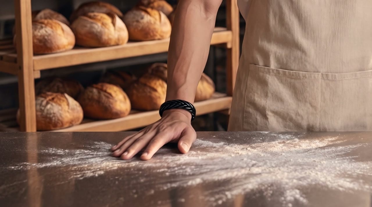 Thebes Weave Cuff Noir worn in the scene