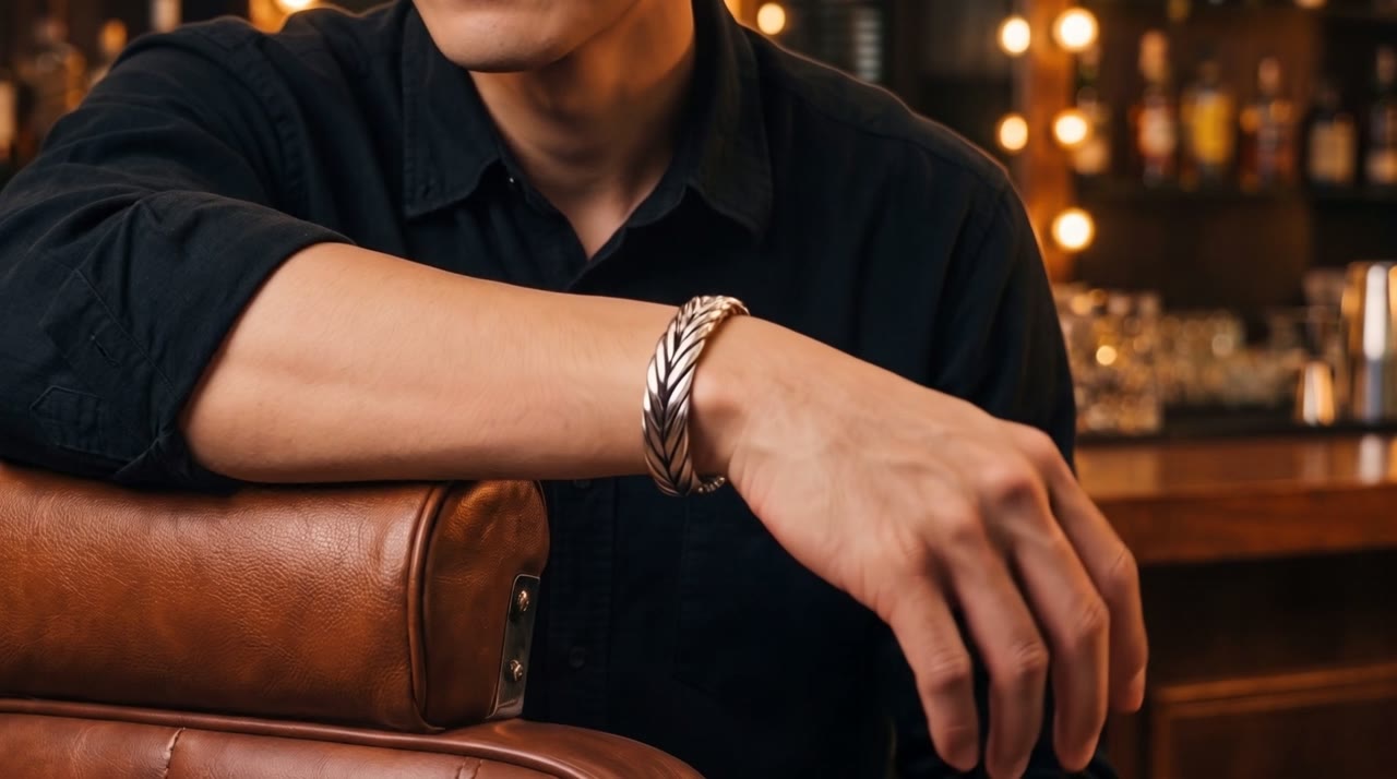 Thebes Weave Cuff worn in the scene