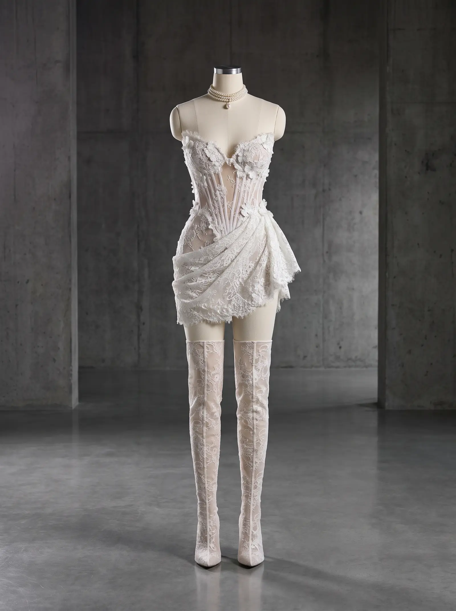 Ivory lace Encore reception dress, mannequin
