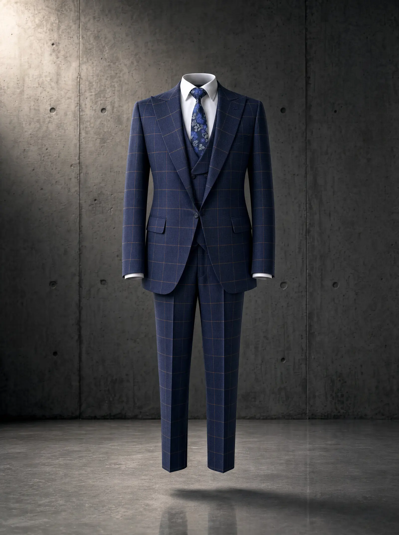 Navy windowpane Ainsley three piece suit, ghost