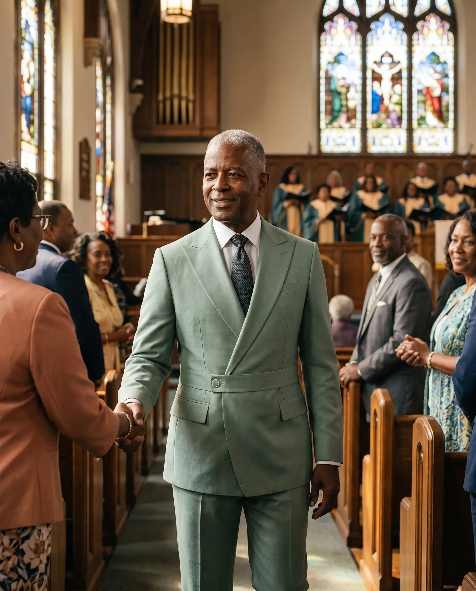 Sage green Galilee suit occasion photograph
