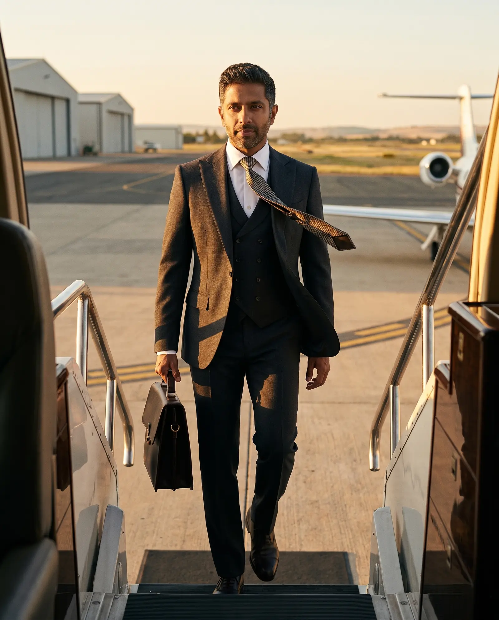 Charcoal micro check Whitehall three piece suit occasion photograph