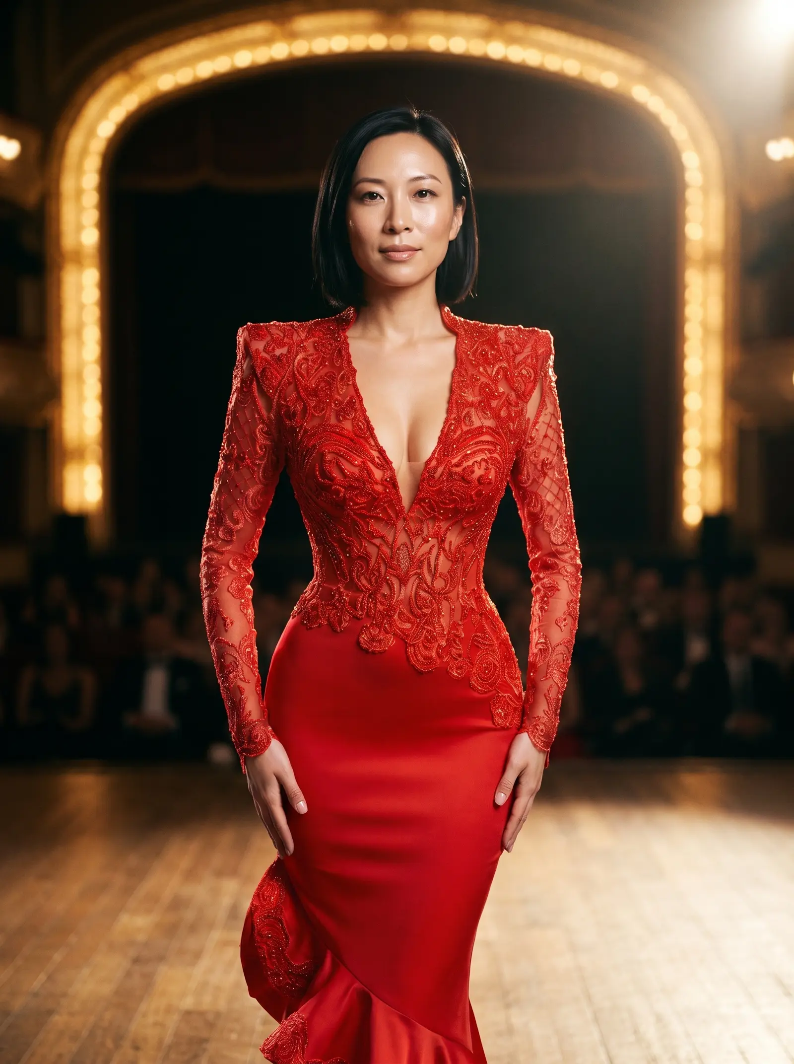Scarlet Soirée midi gown occasion photograph