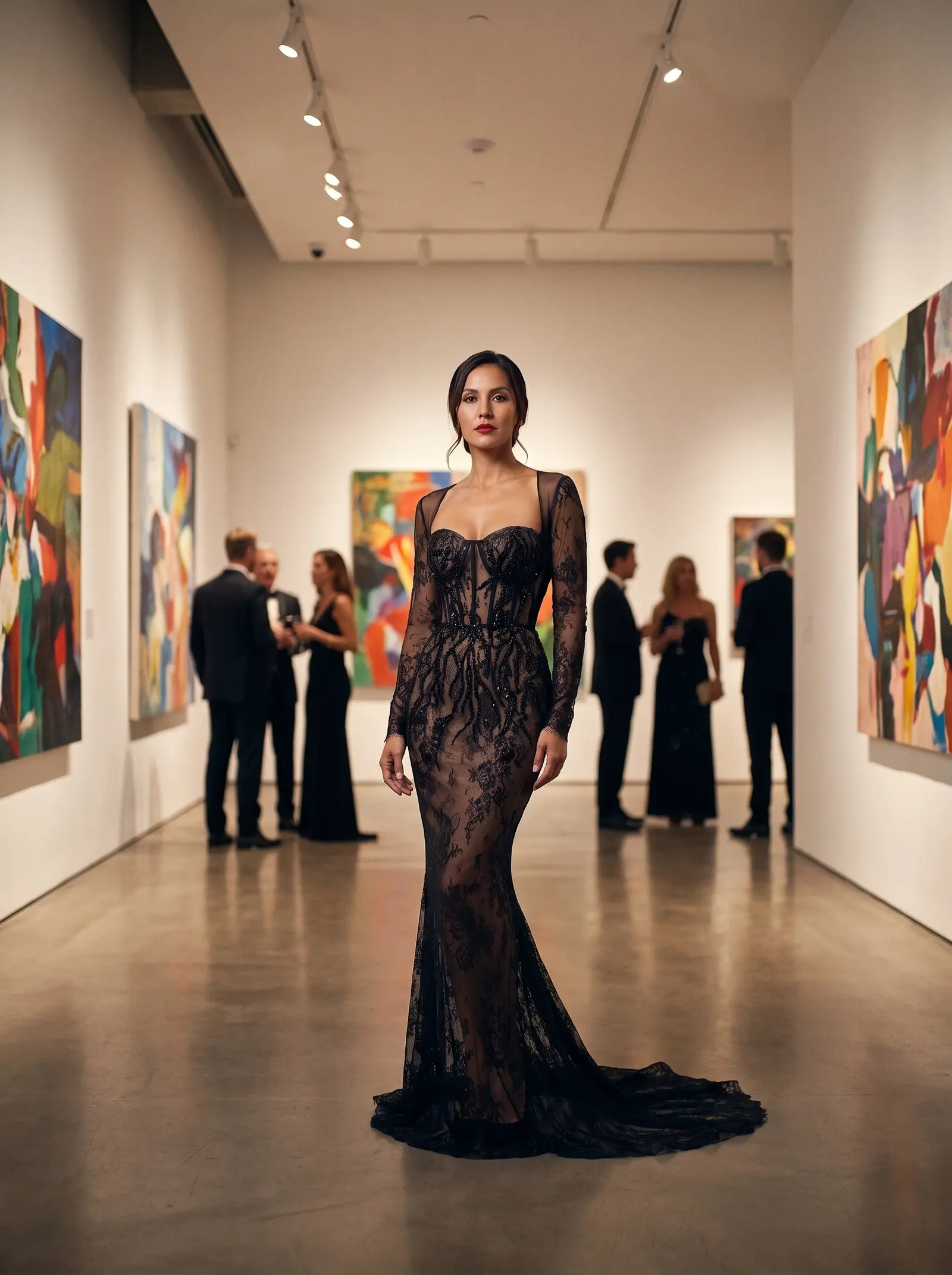 Black lace Contessa mermaid gown occasion photograph