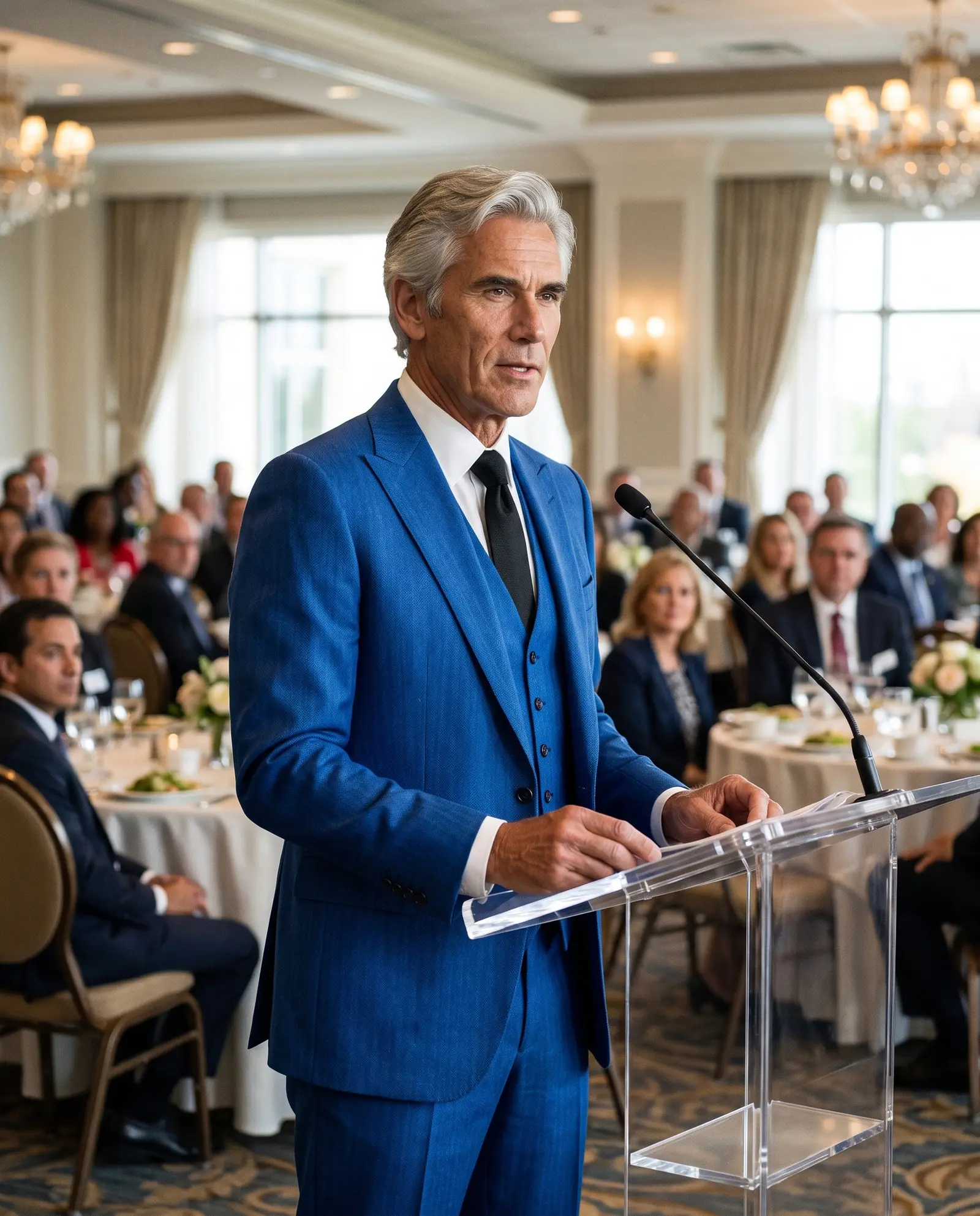 Royal blue herringbone Covenant three piece suit