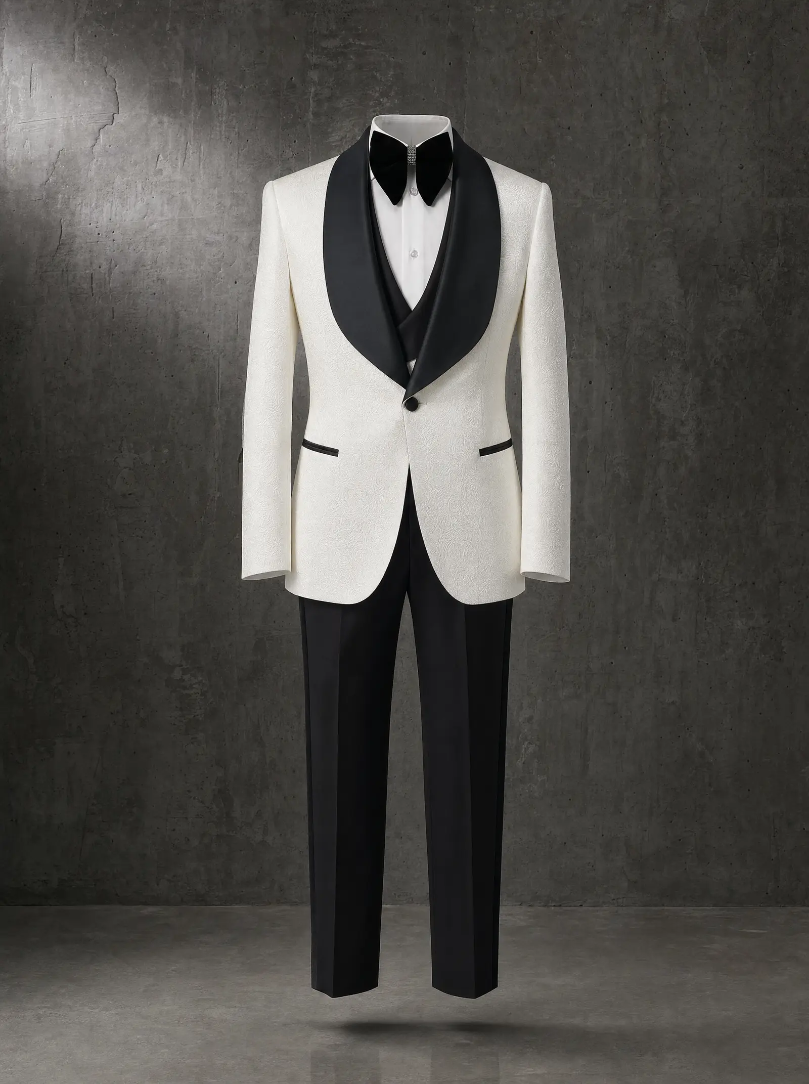 Ivory jacquard Bellagio three piece tuxedo