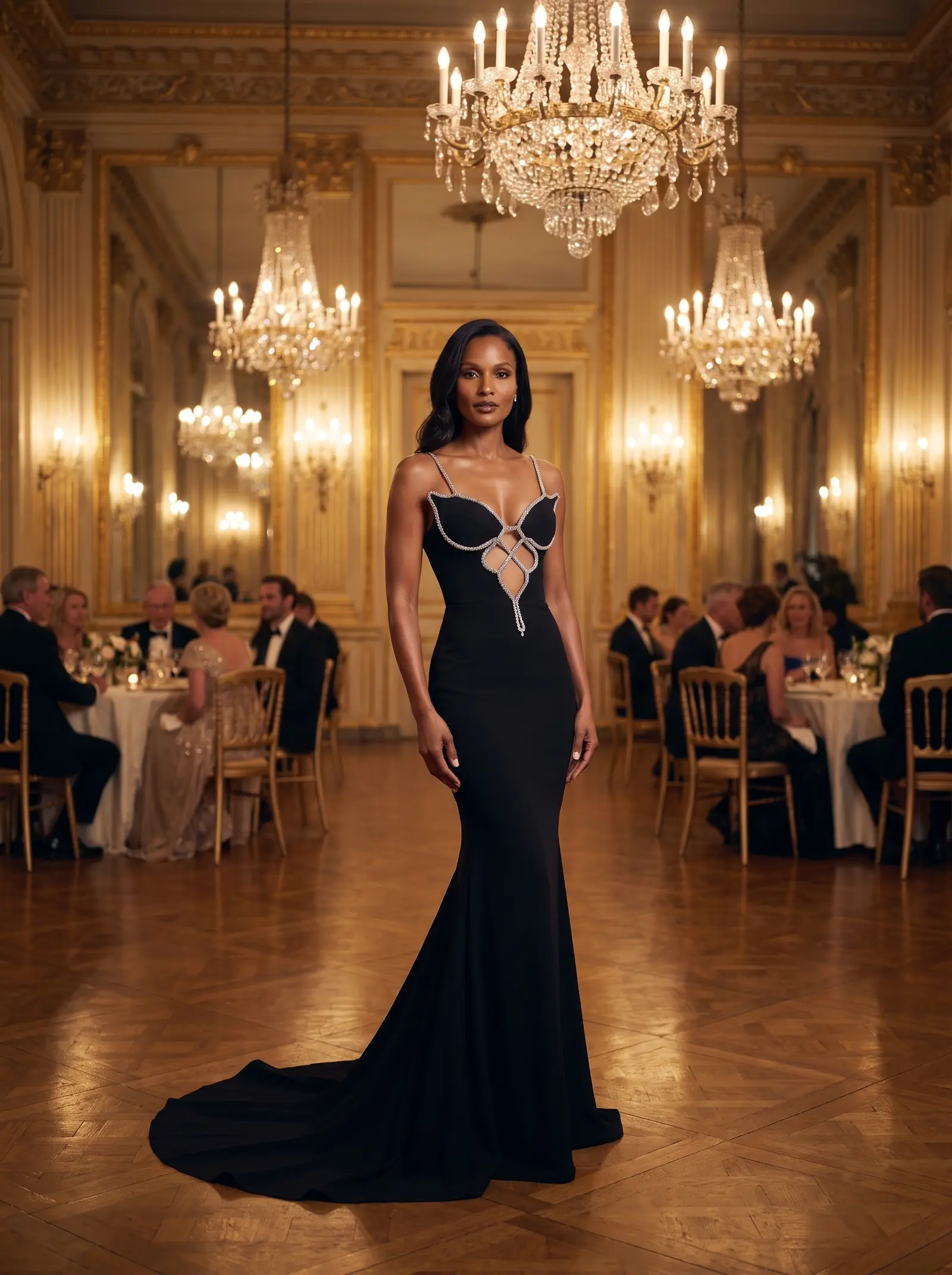 Black Monarch mermaid gown occasion photograph