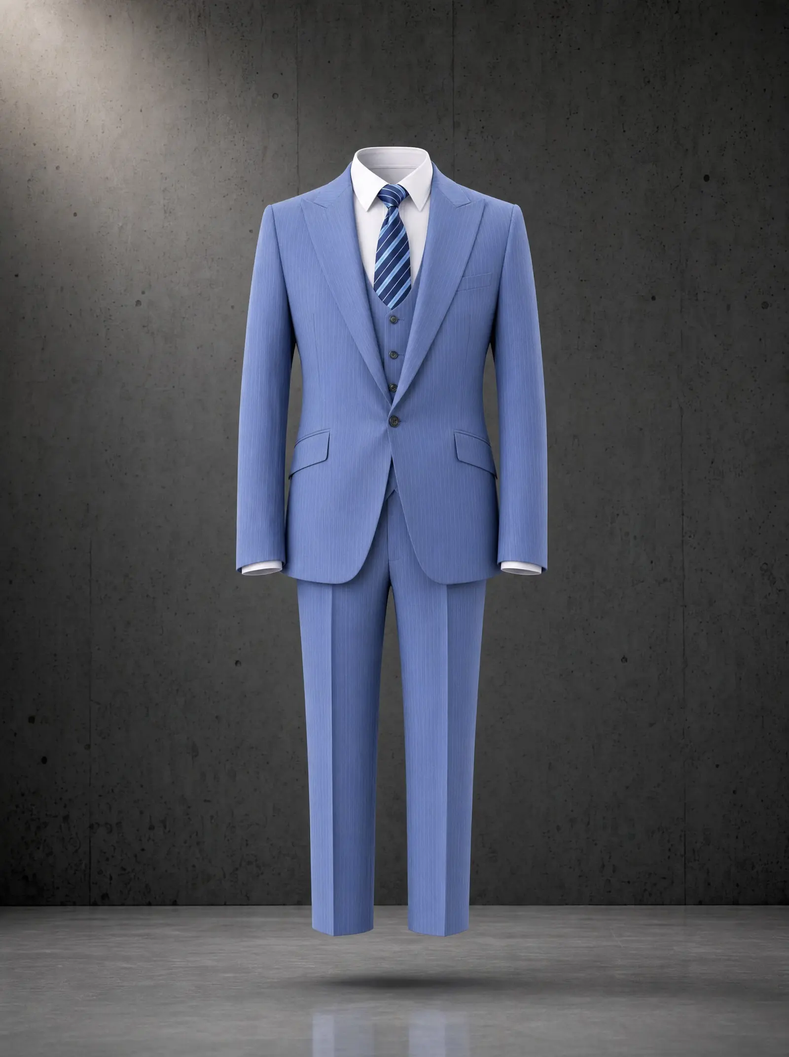 Steel blue pinstripe Zion three piece suit