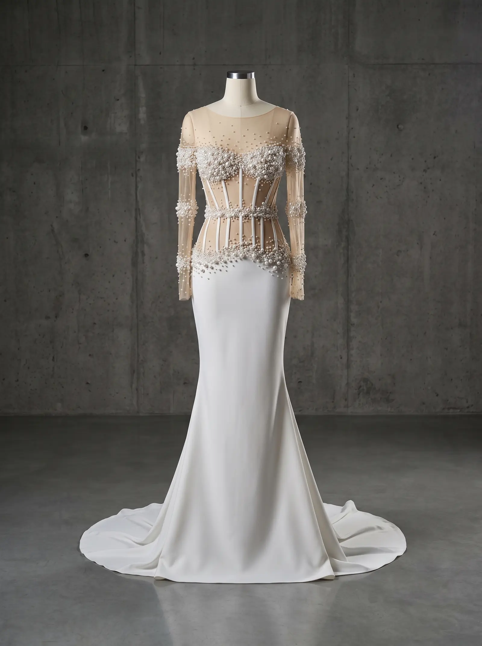 Ivory pearl Heirloom mermaid gown, mannequin