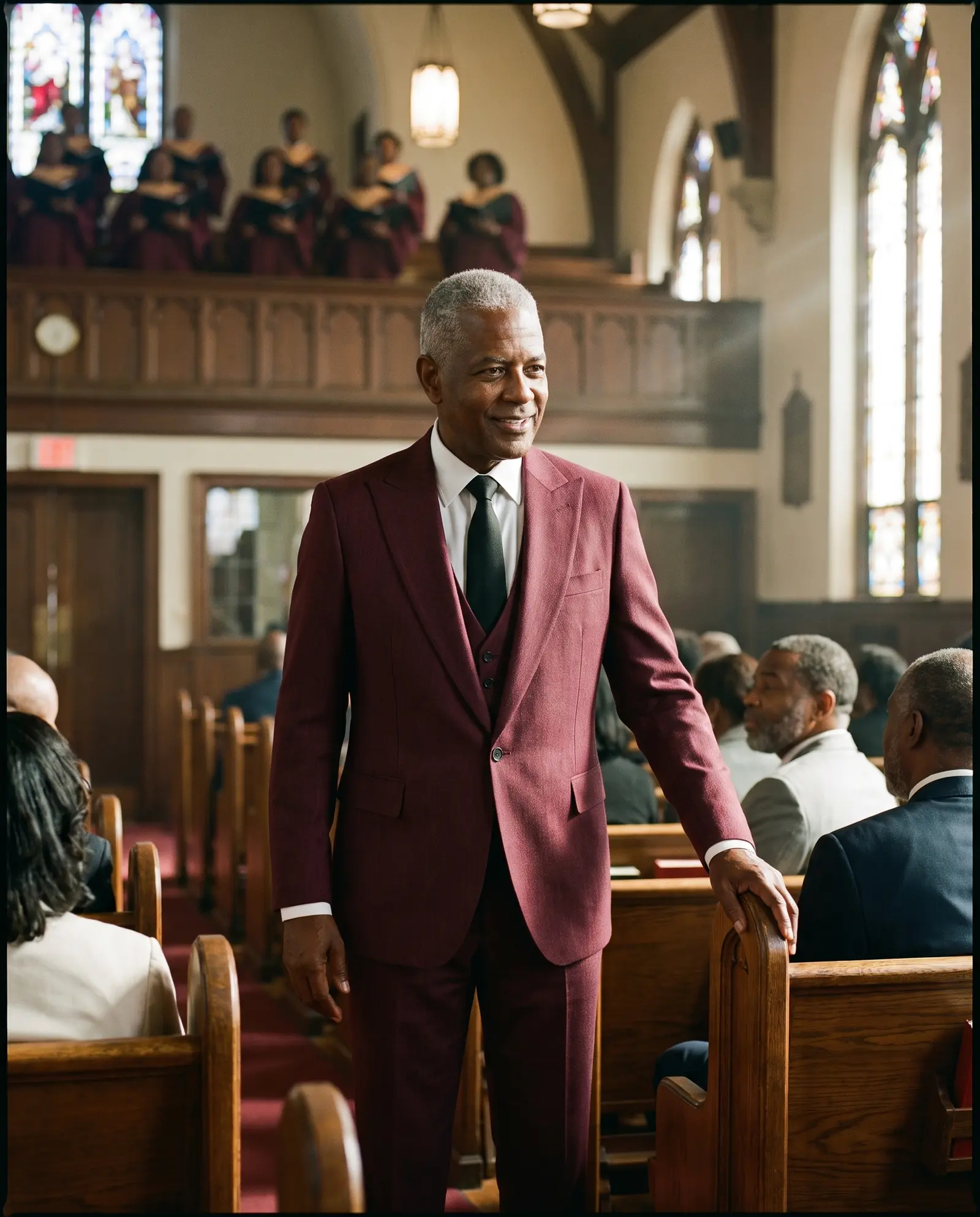 Wine herringbone Covenant three piece suit