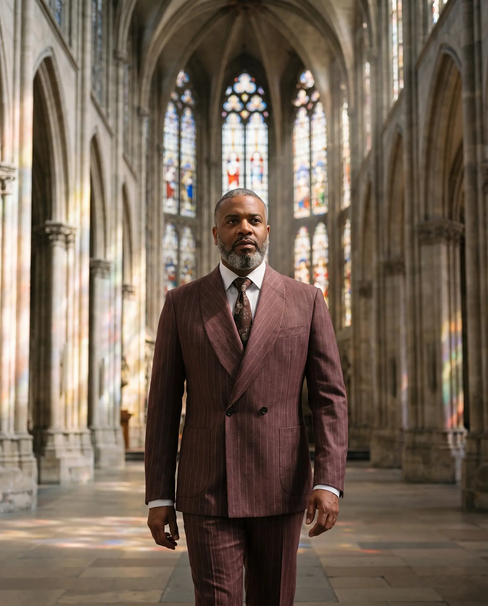 Burgundy pinstripe Antioch suit