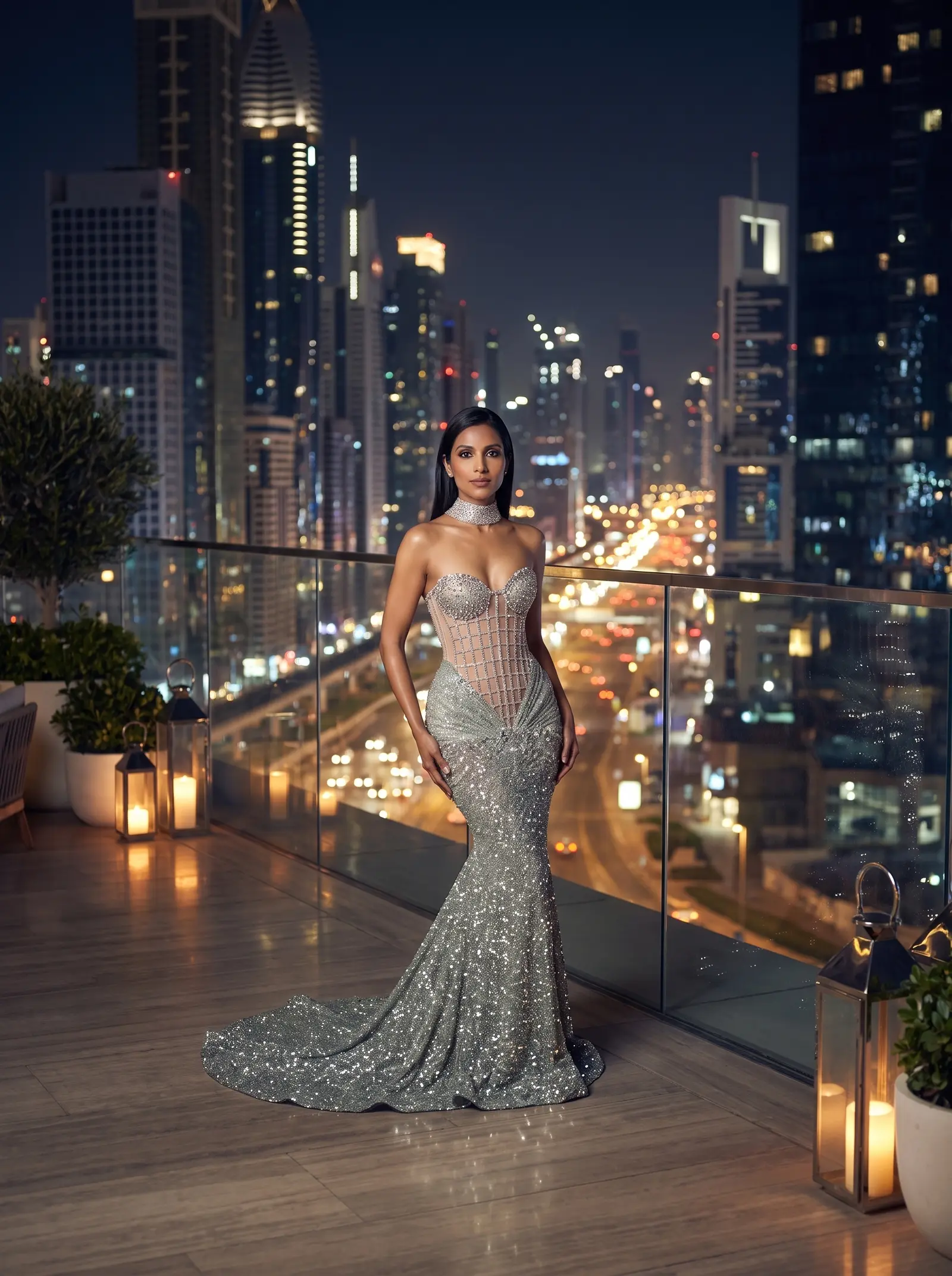 Sage and silver Aurora mermaid gown occasion photograph