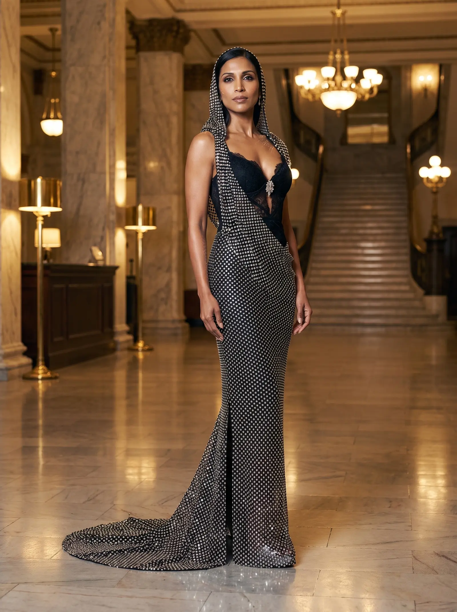 Black and silver Enigma gown occasion photograph