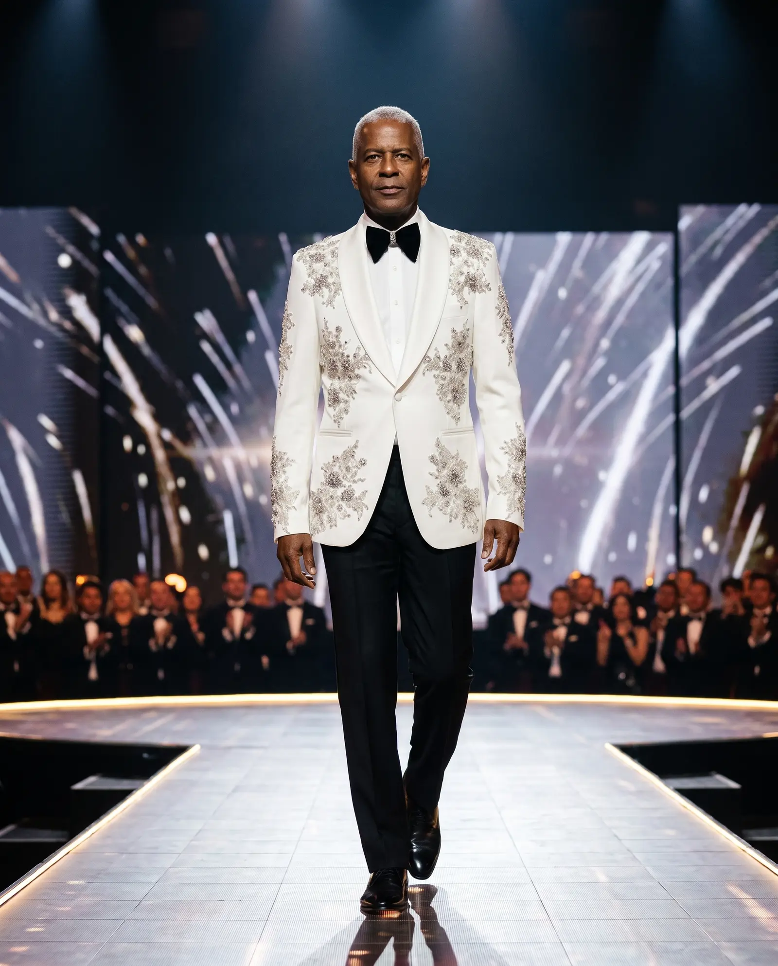White and silver Blossom tuxedo