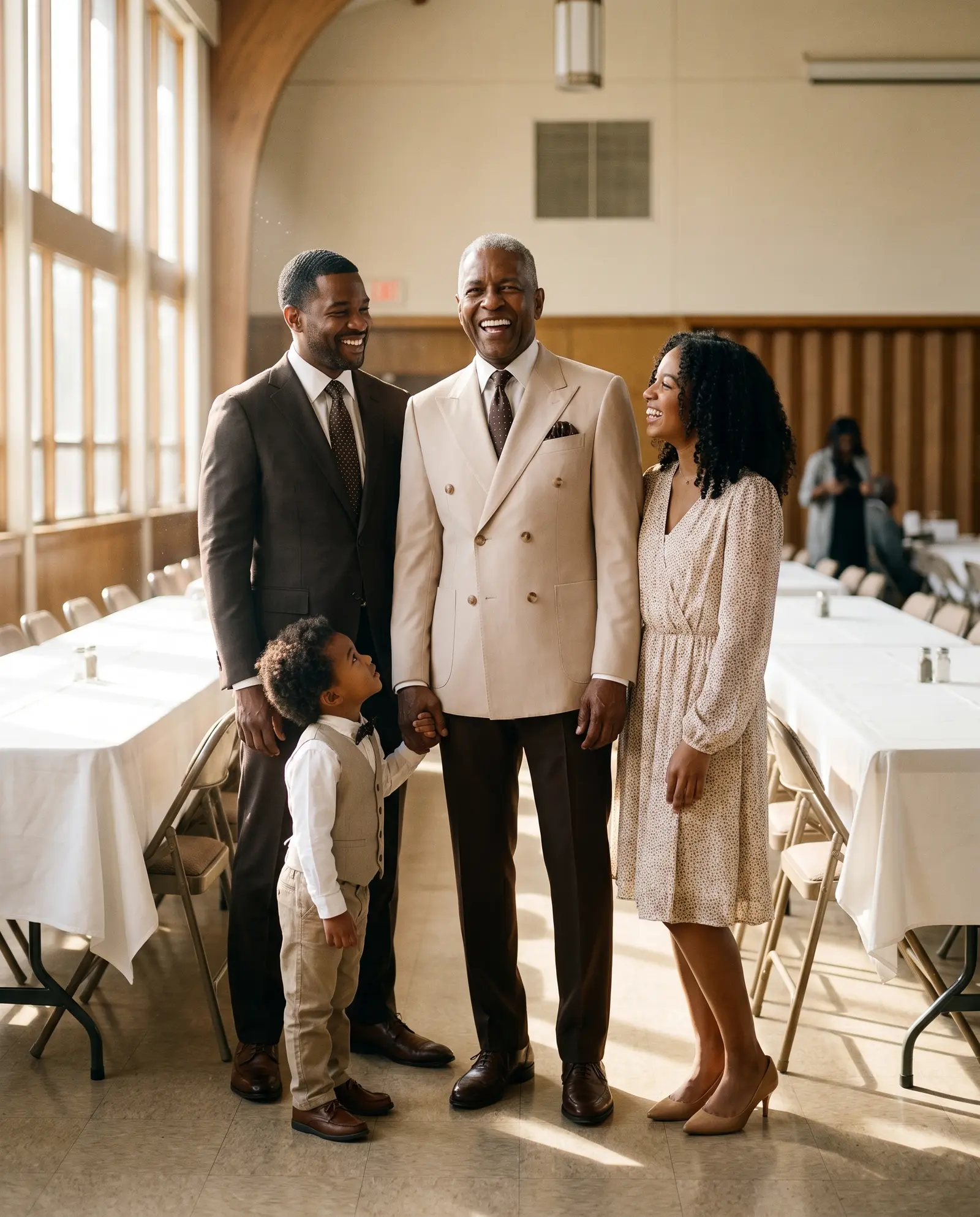 Cream and brown Gilead suit occasion photograph