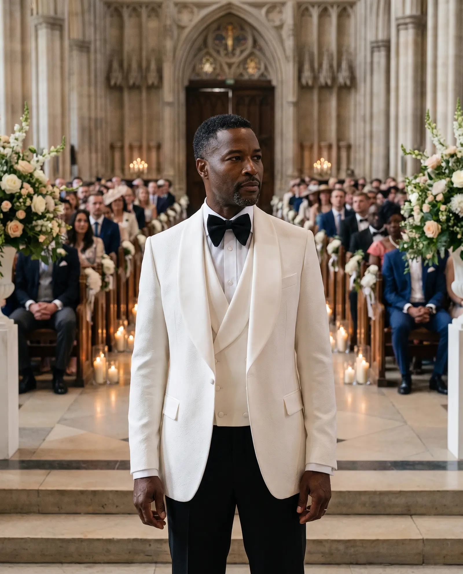 White Lucerne three piece tuxedo