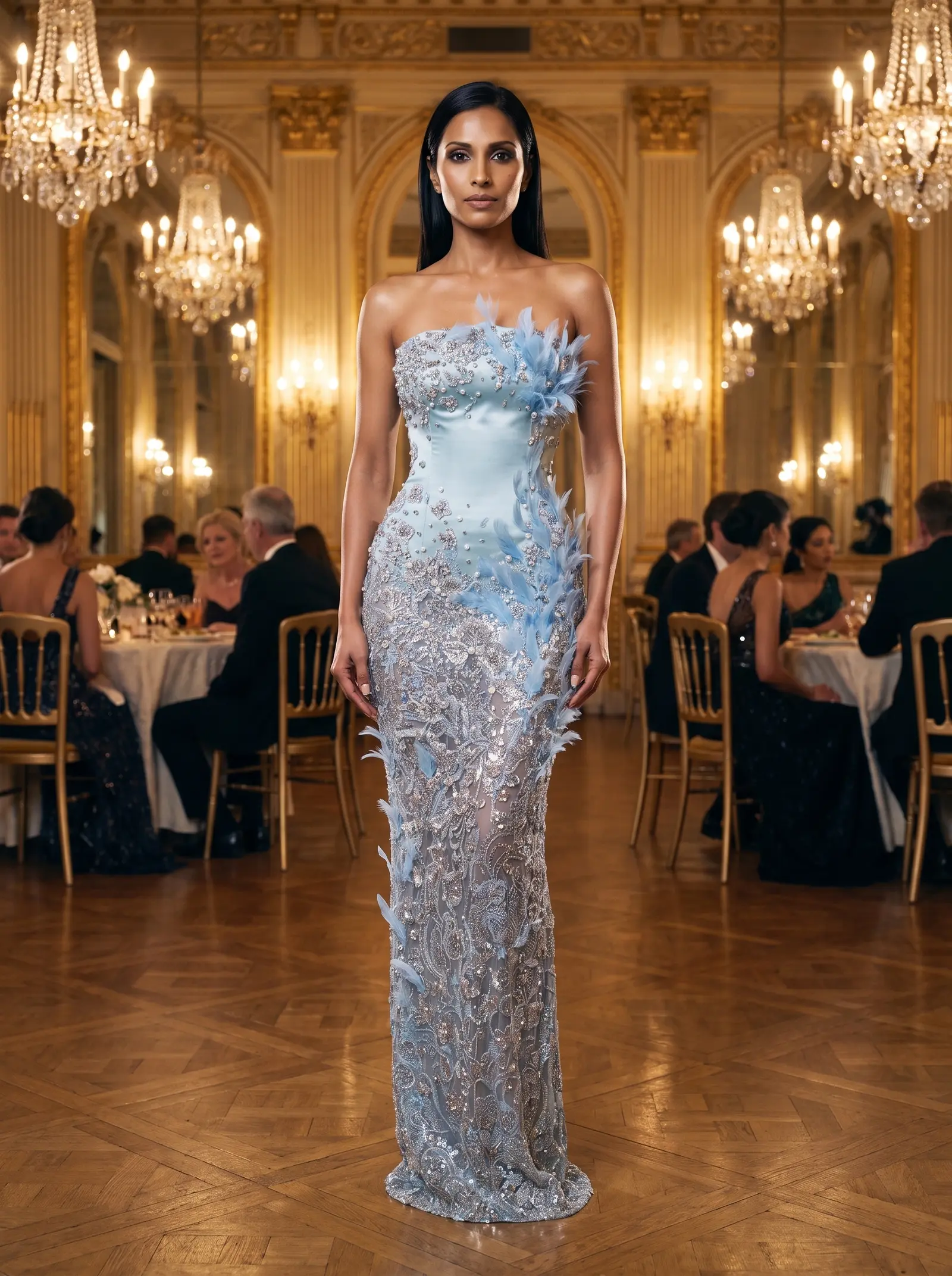 Ice blue Glacier column gown occasion photograph