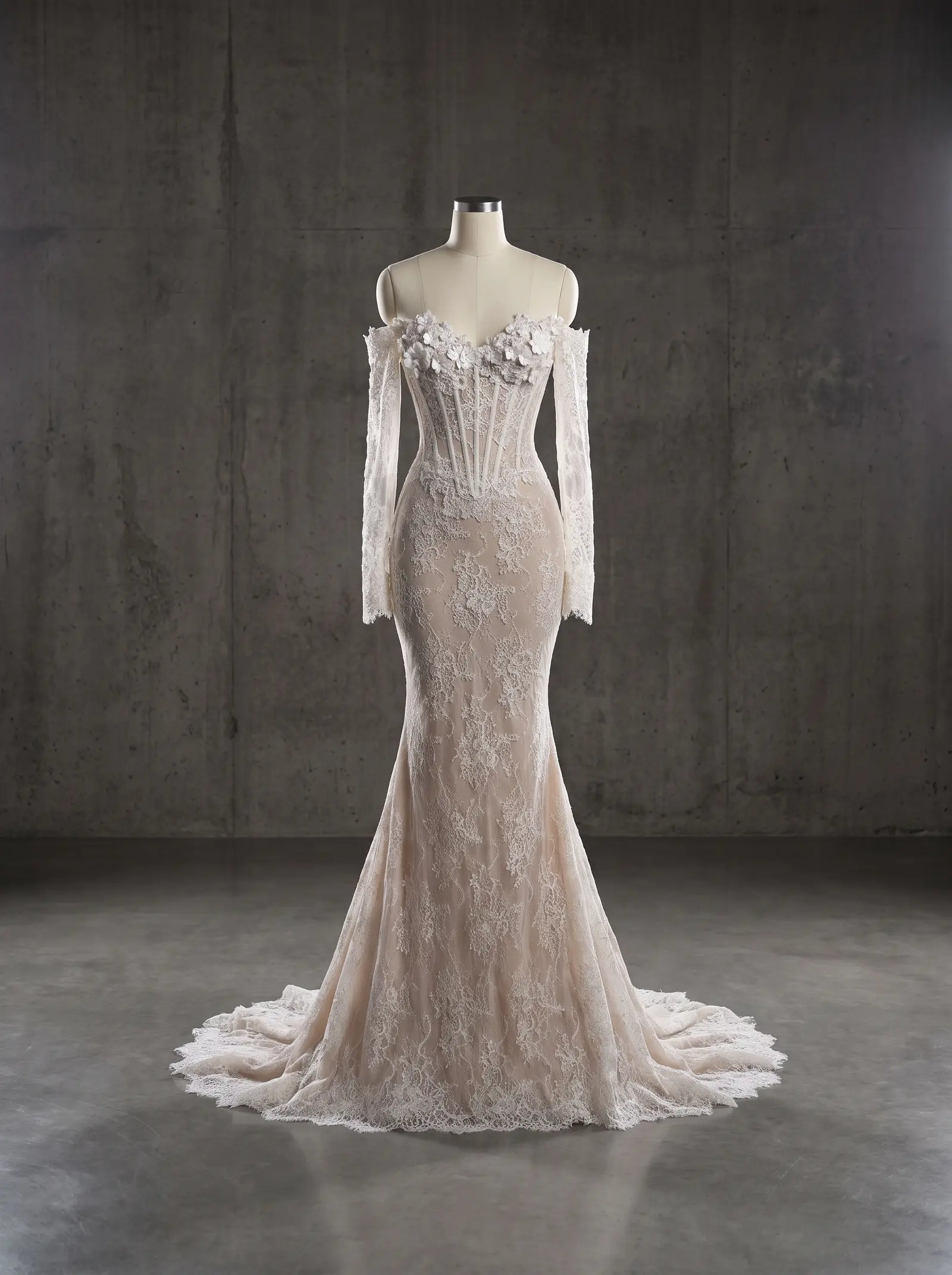 Ivory lace Evermore bridal gown, mannequin