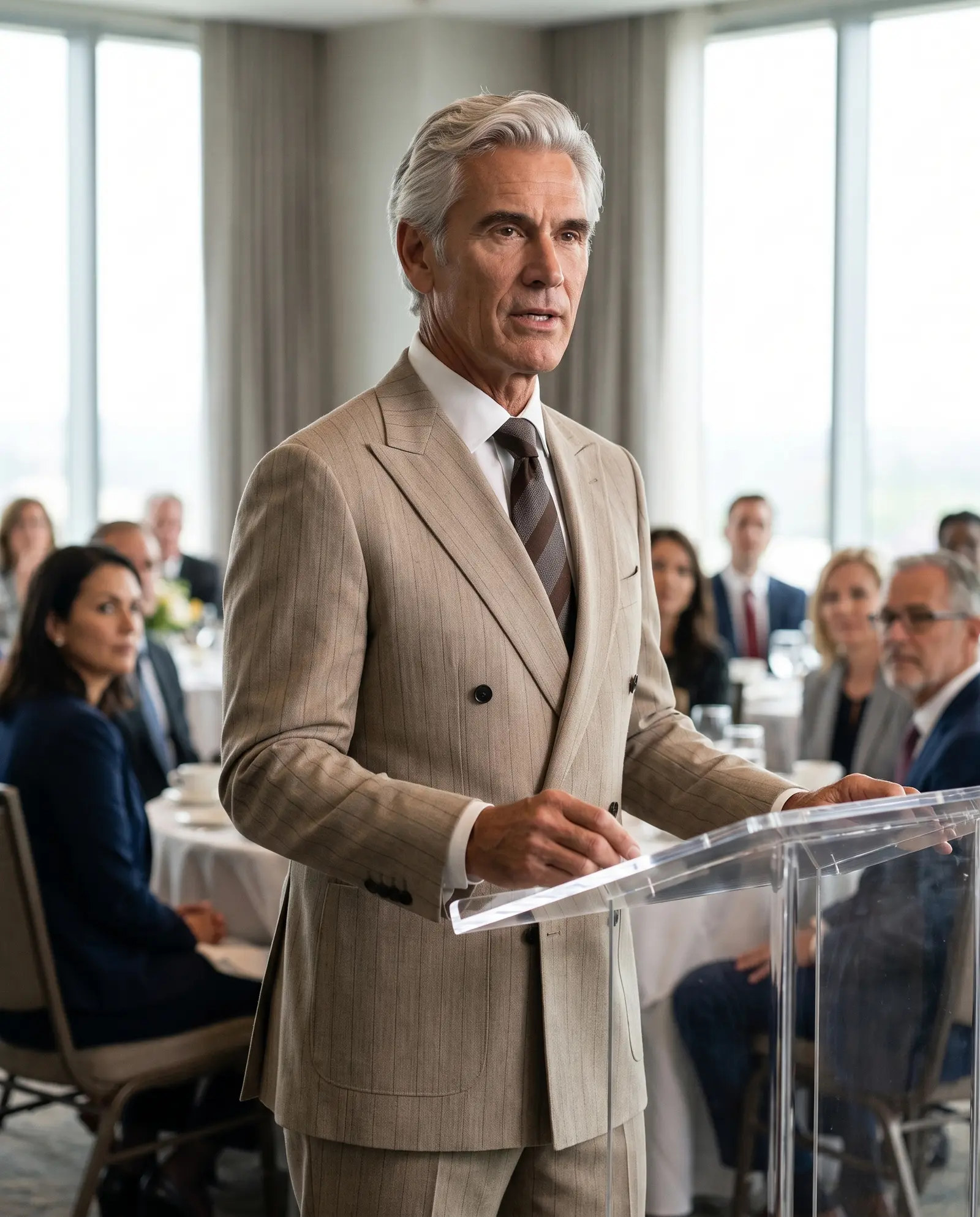 Tan pinstripe Antioch suit
