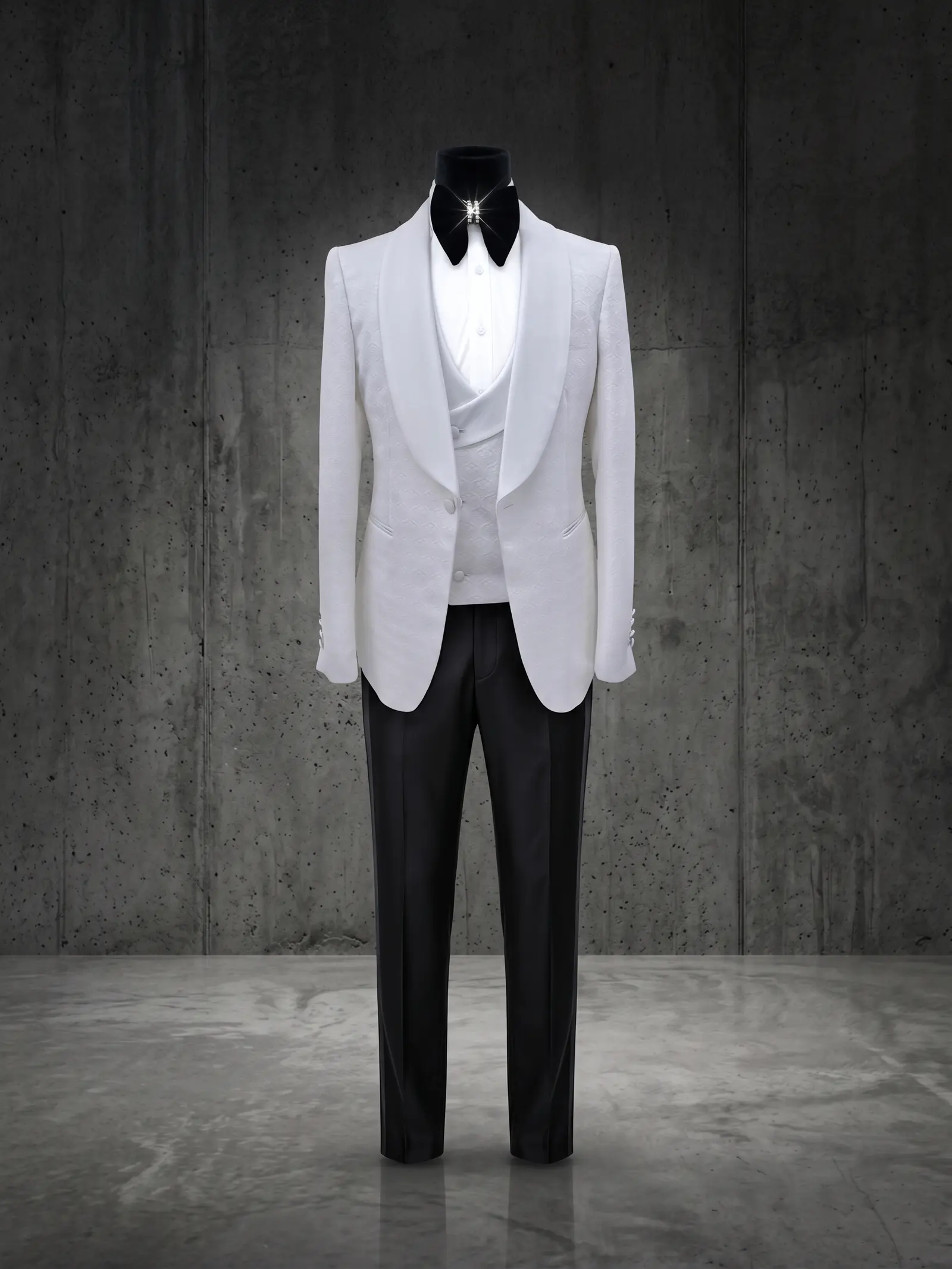 White jacquard Sorrento three piece tuxedo