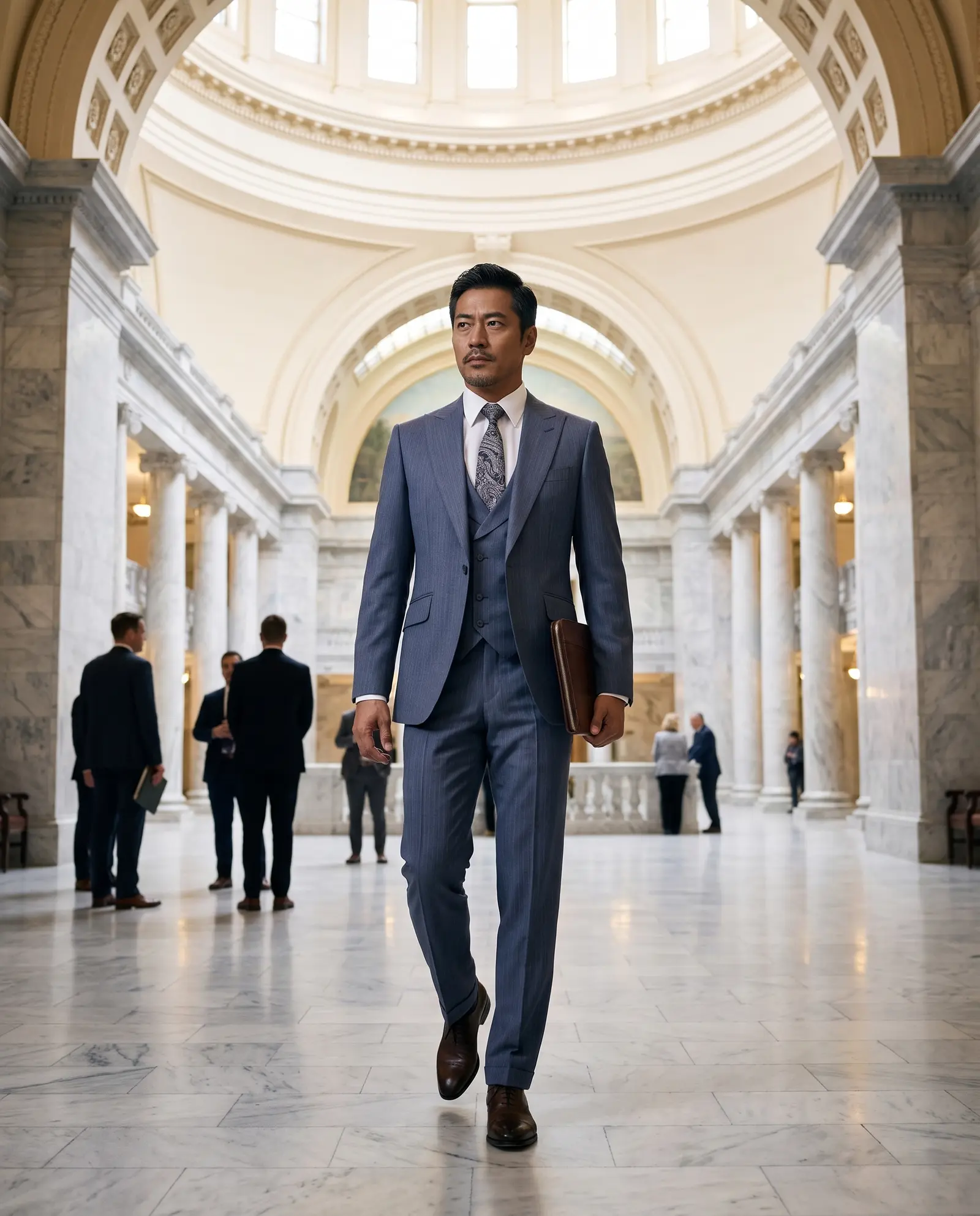 Slate pinstripe Sterling three piece suit