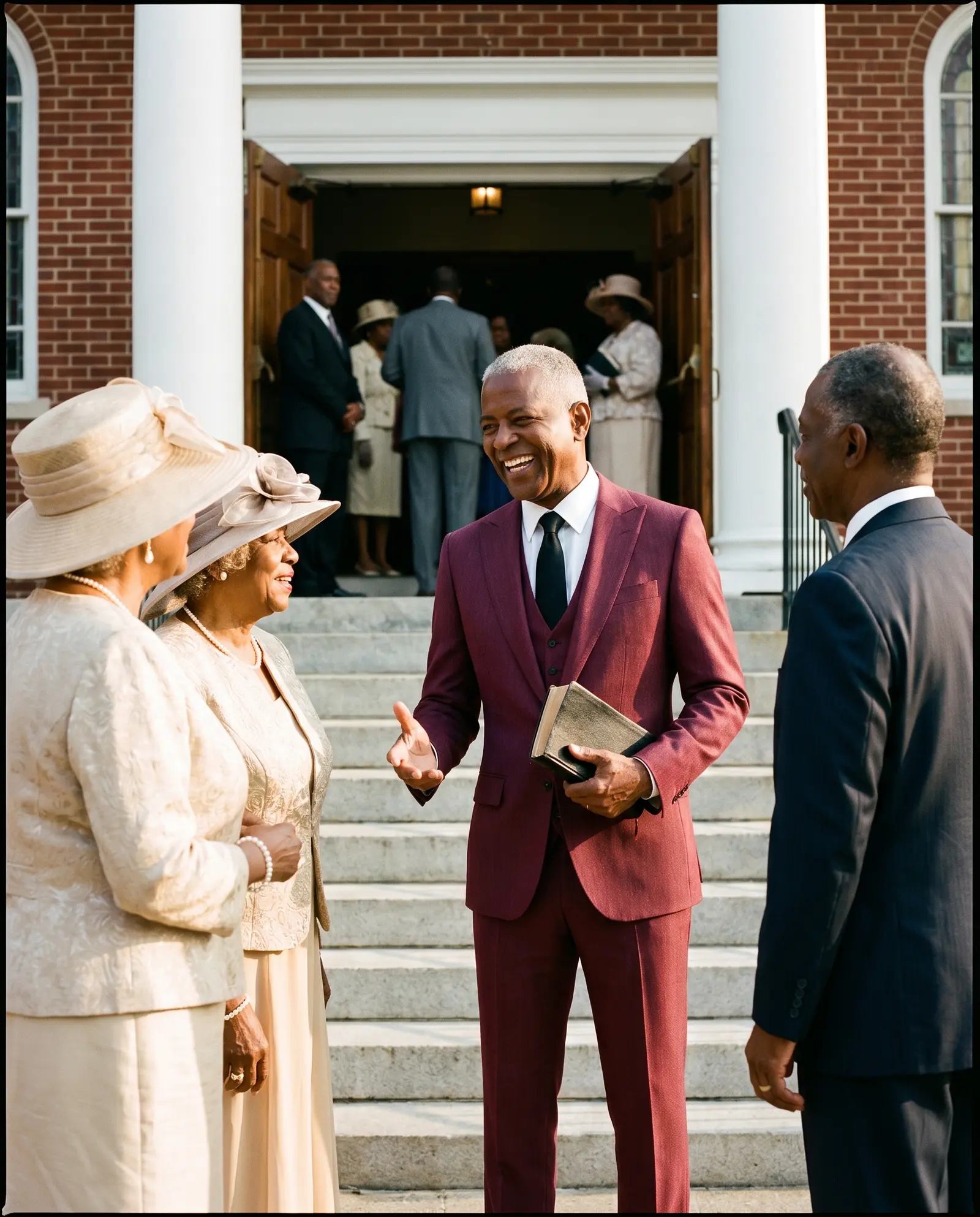 Wine herringbone Covenant three piece suit occasion photograph