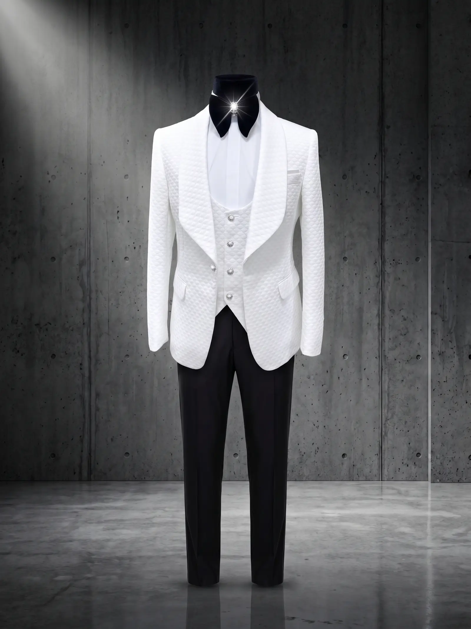 White quilted Capri three piece tuxedo