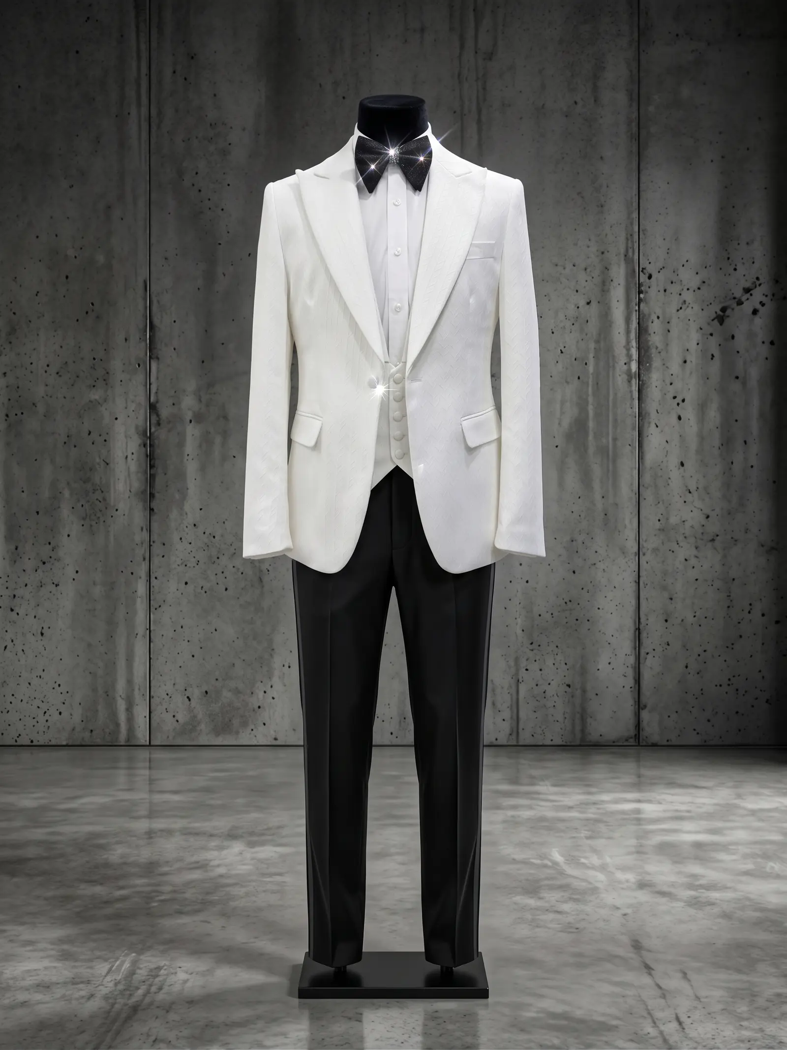 White floral jacquard Verona three piece tuxedo