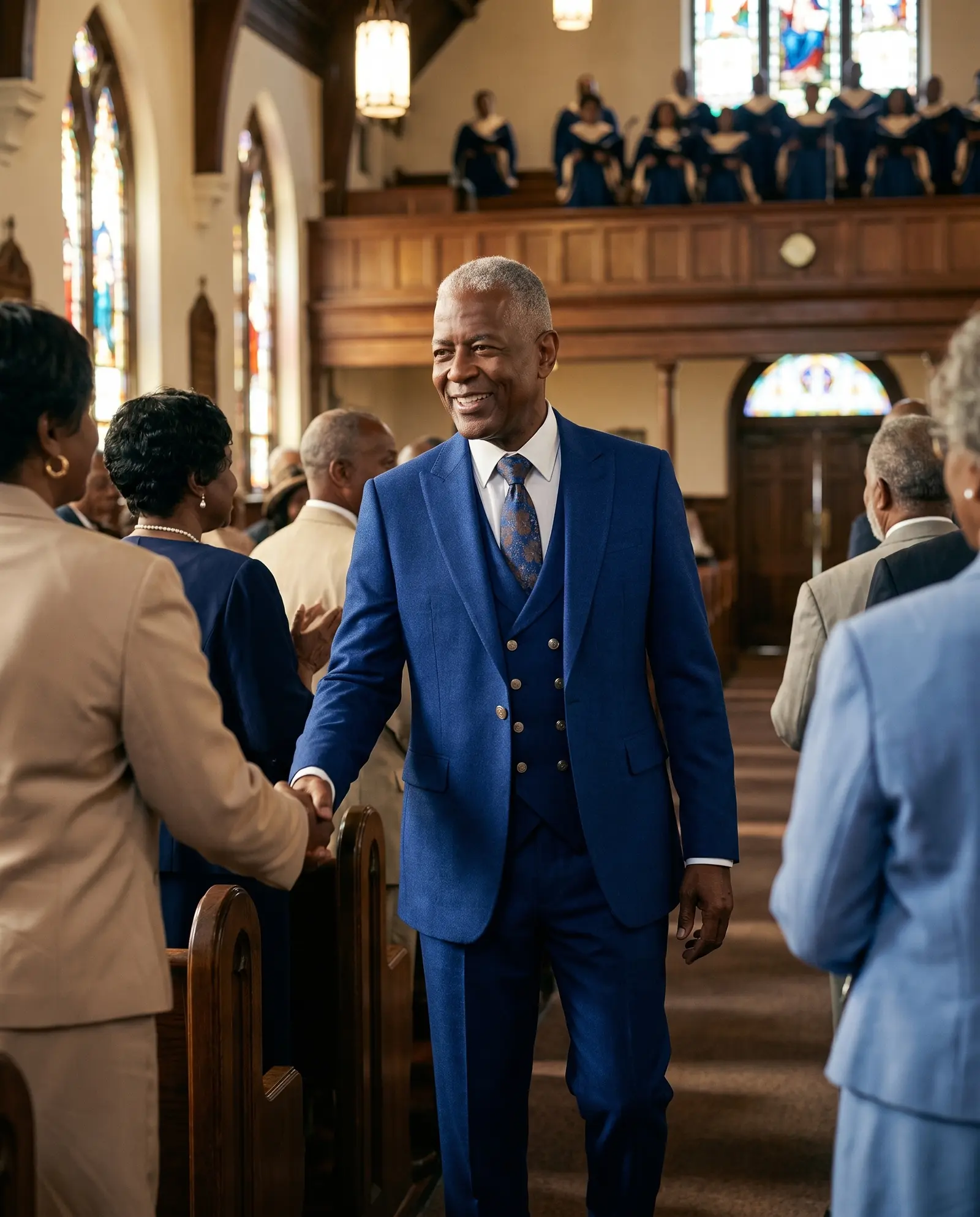 Royal blue Gideon three piece suit occasion photograph