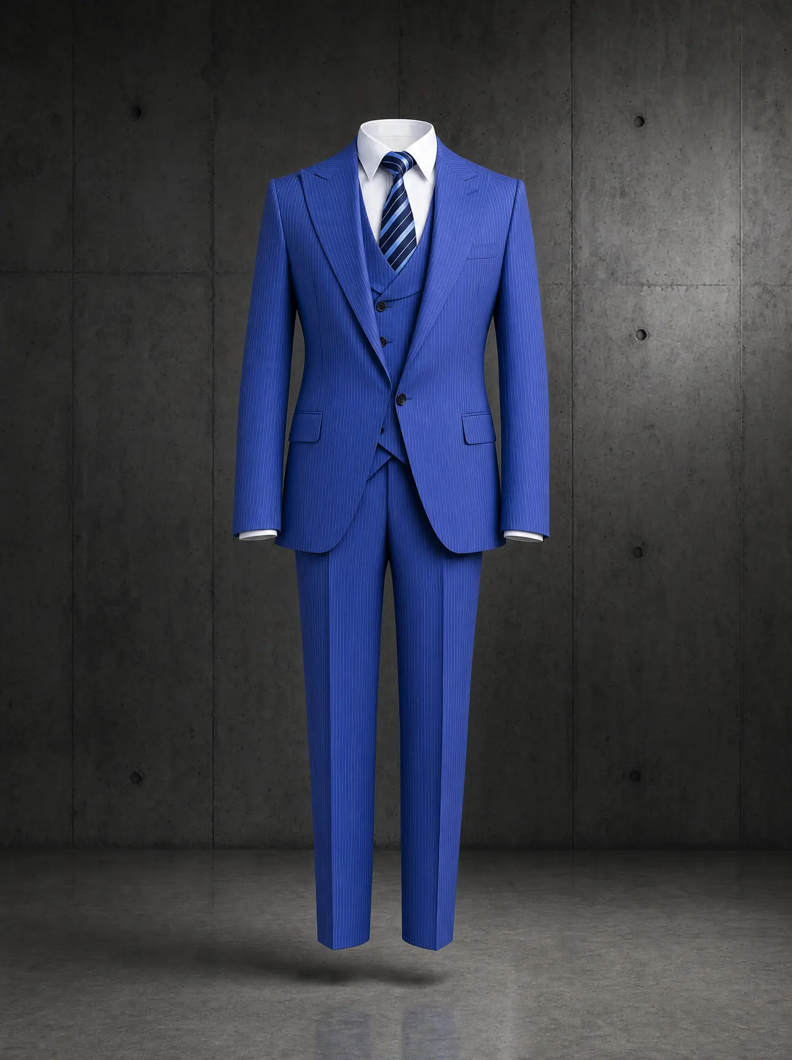 Royal blue pinstripe Tabor three piece suit