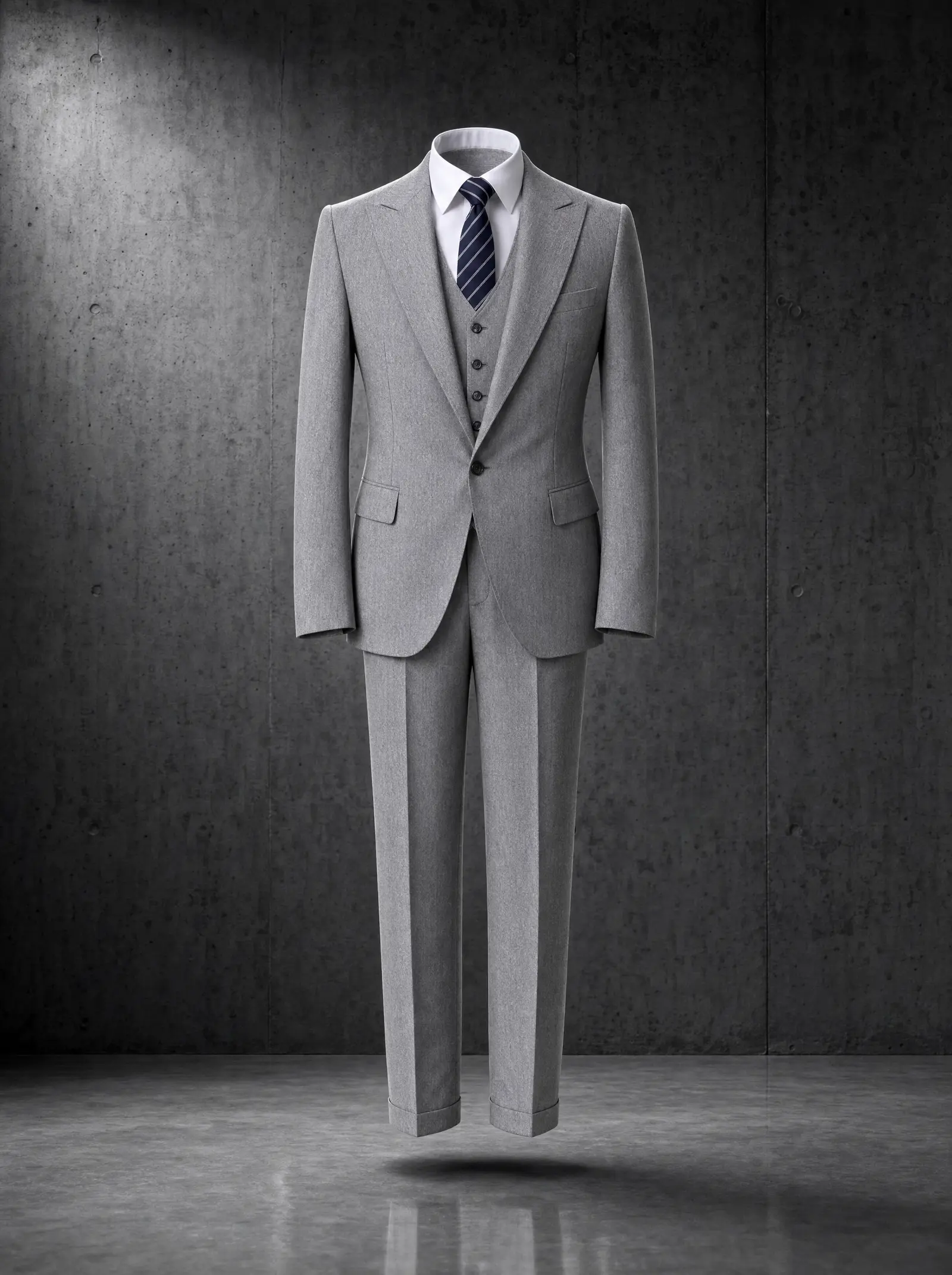 Pale grey pinstripe Everett three piece suit, ghost