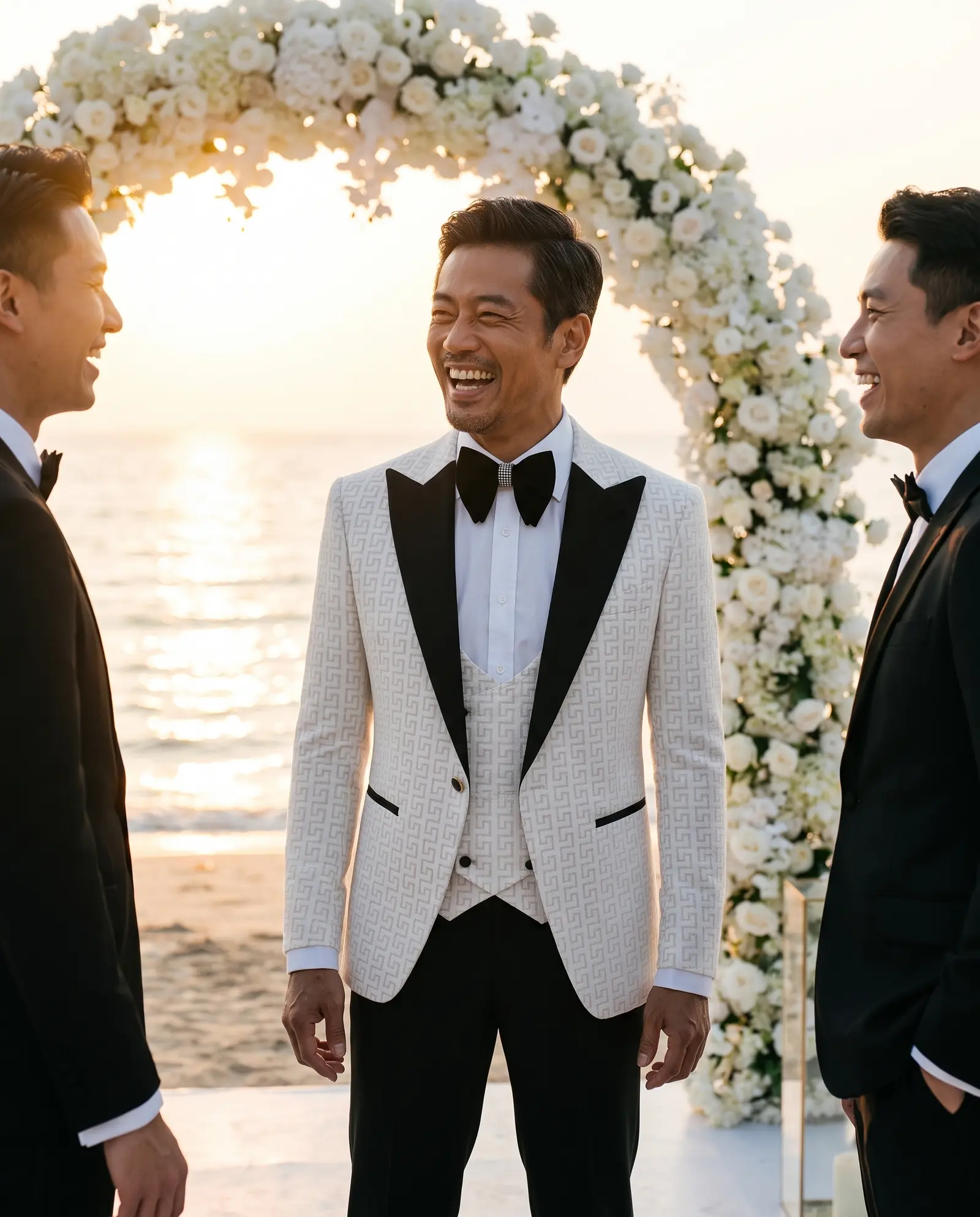 White micro pattern Lucca three piece tuxedo