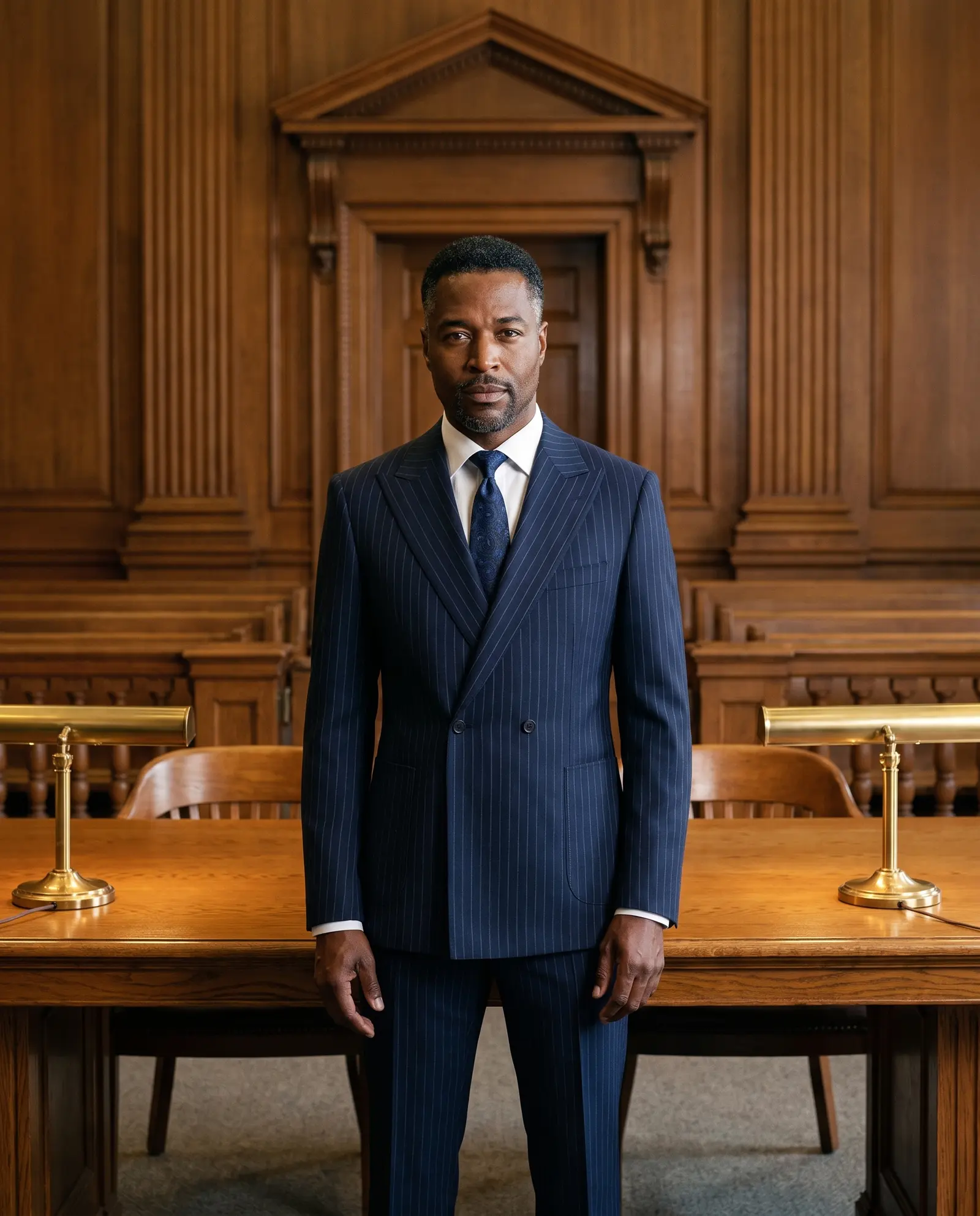 Navy pinstripe Harrington suit