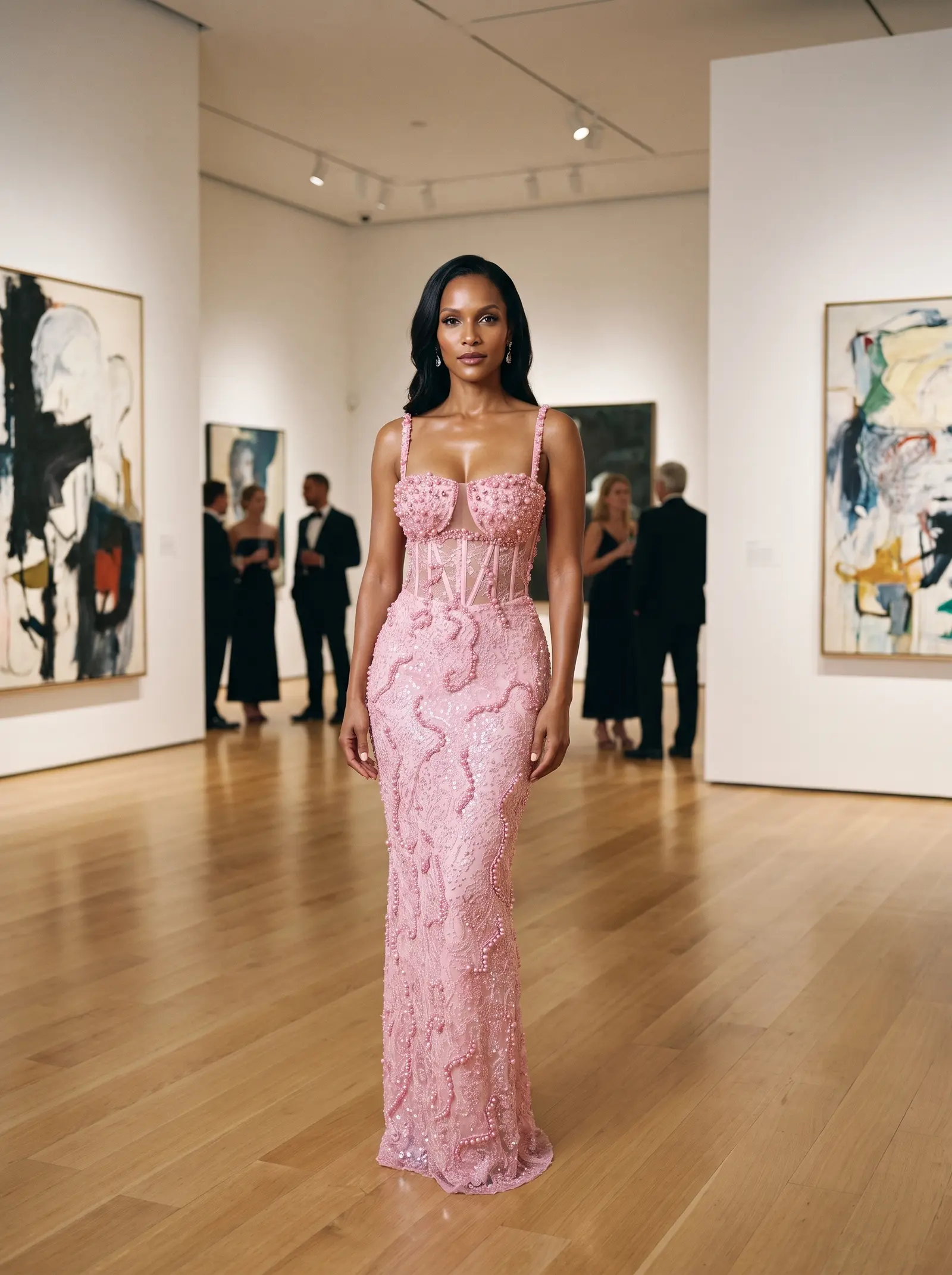 Baby pink Cameo column gown occasion photograph