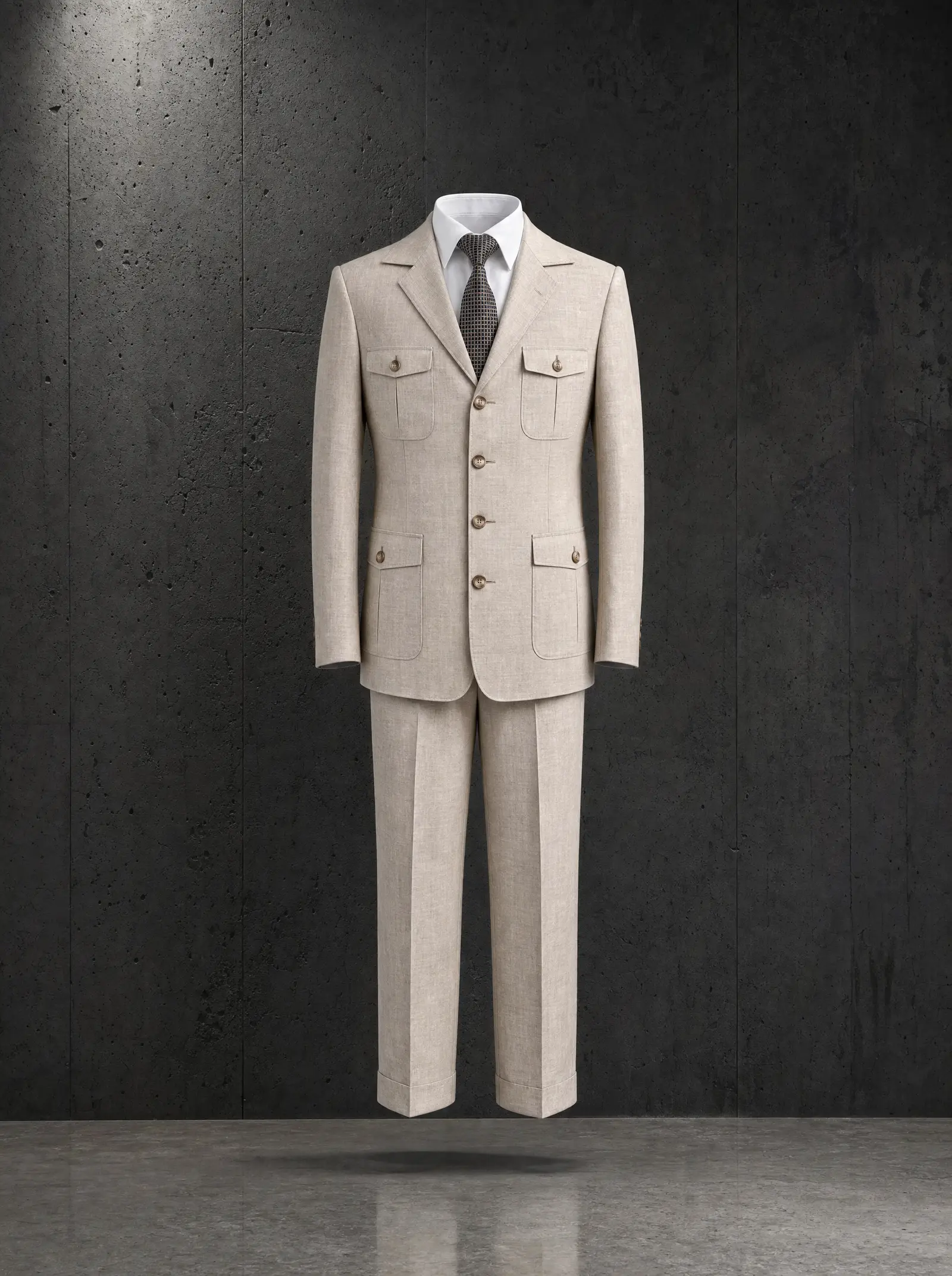 Khaki linen weave Berea suit, ghost
